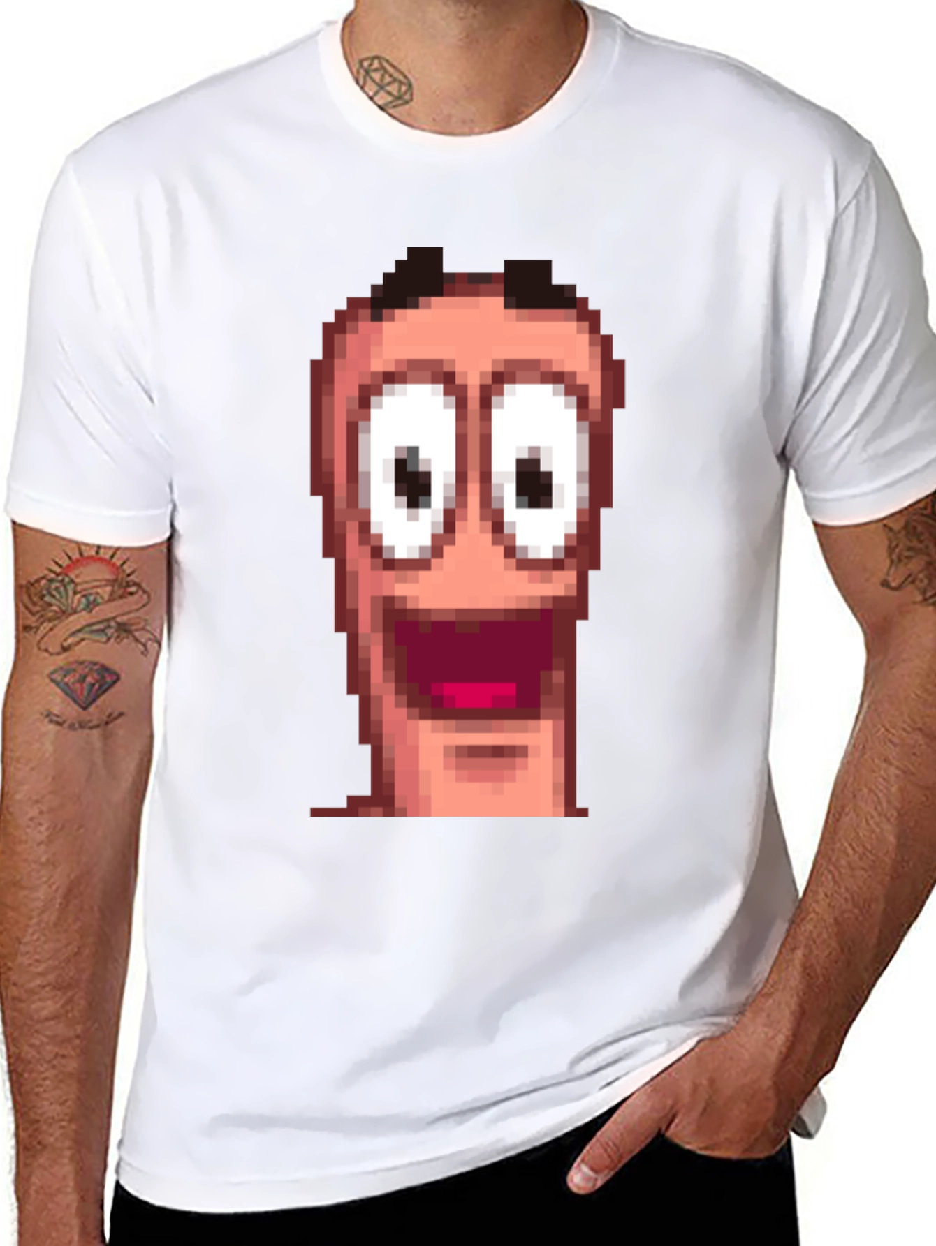 Pixel Worm Face Black T-Shirt