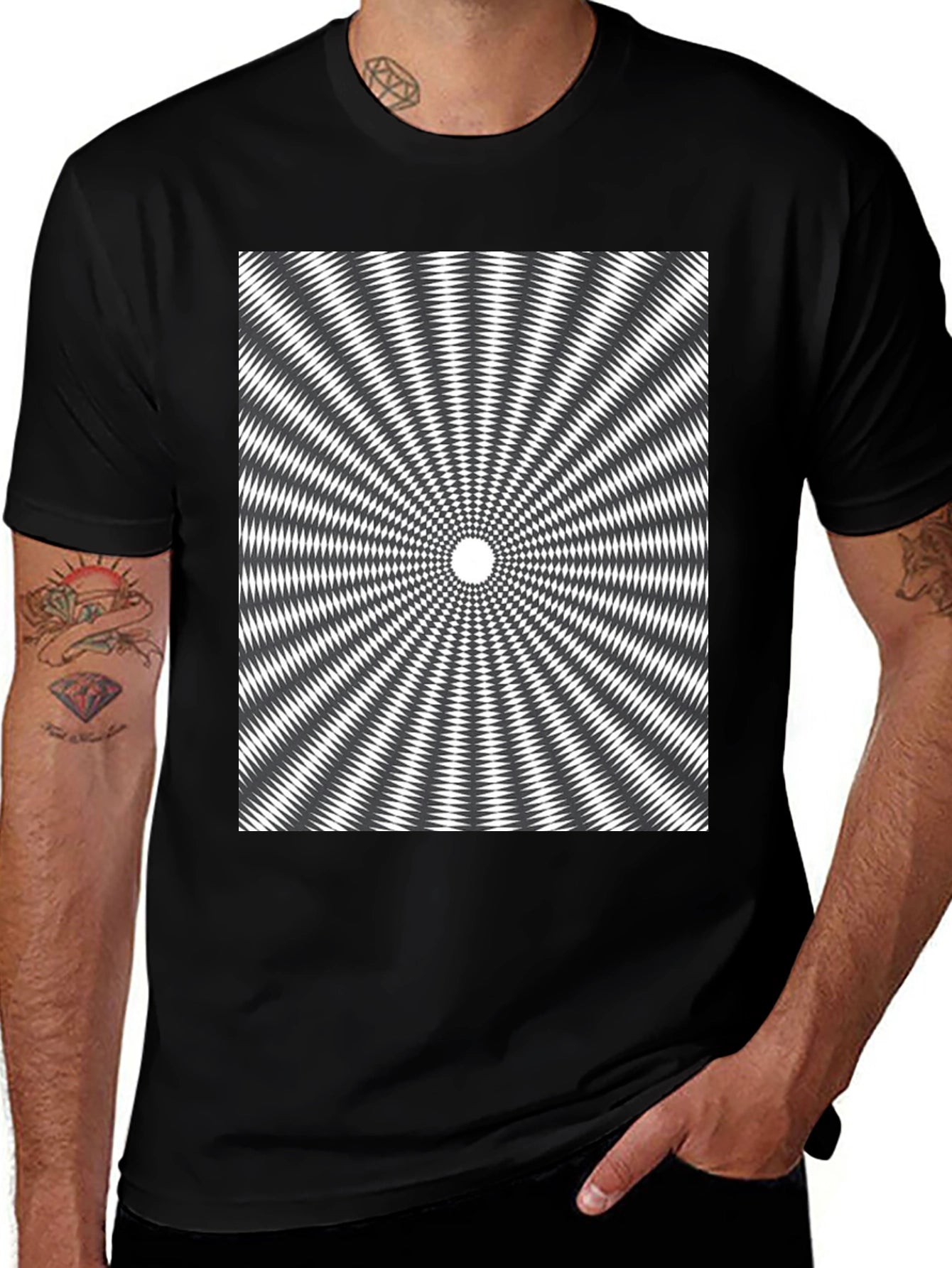 Optical Illusion Graphic Tee - Hypnotic Black T-Shirt