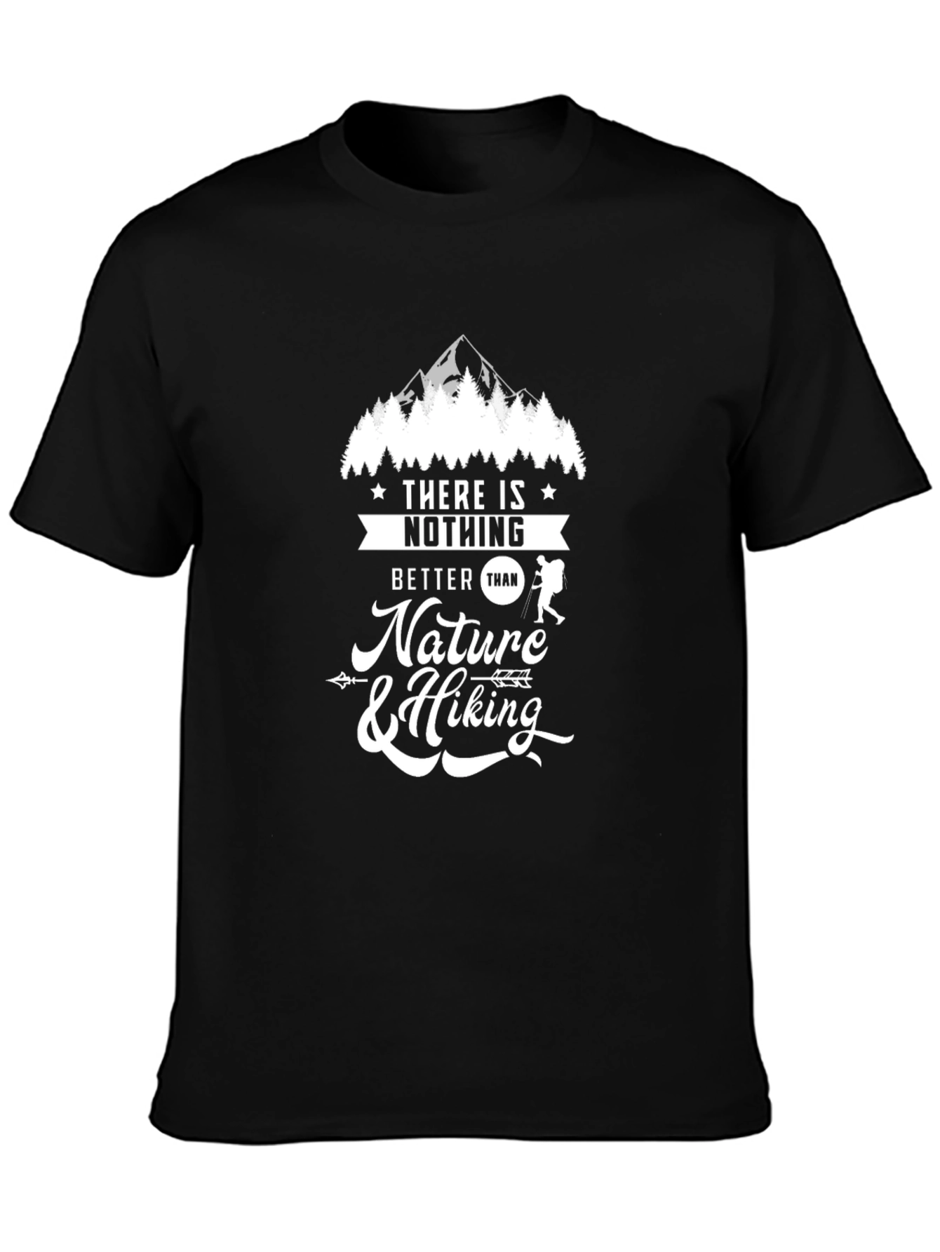 Nature & Hiking Graphic Tee - Black Cotton T-Shirt