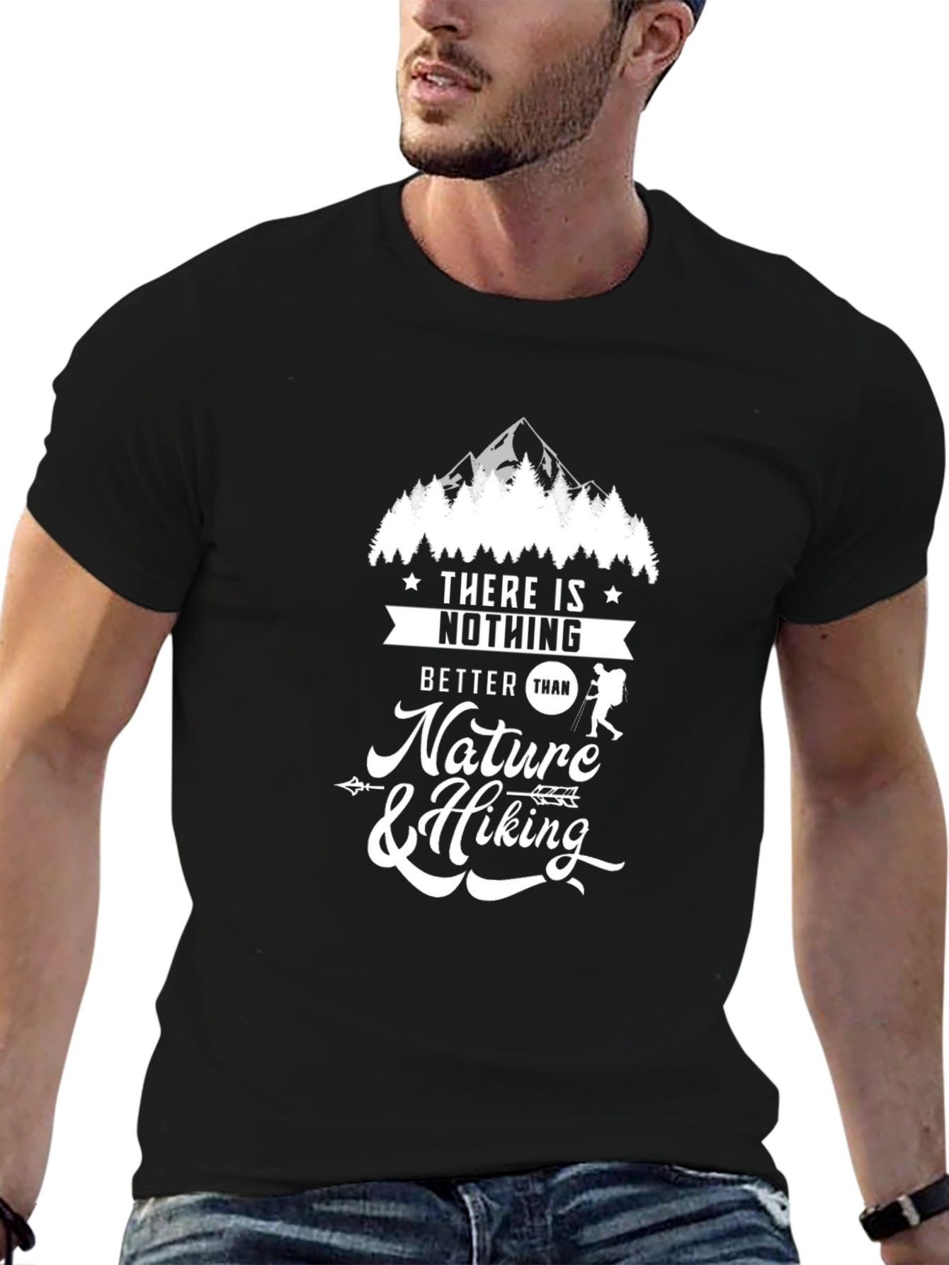 Nature & Hiking Graphic Tee - Black Cotton T-Shirt