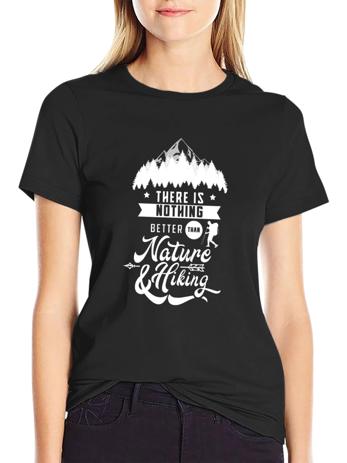 Nature & Hiking Graphic Tee - Black Cotton T-Shirt