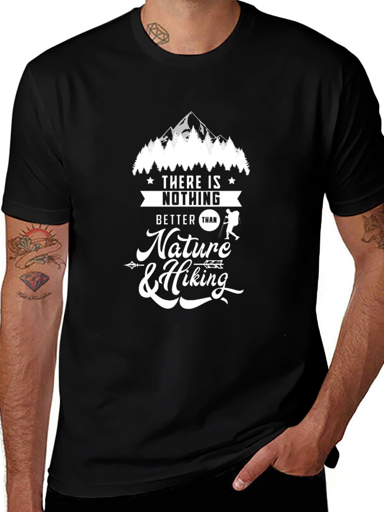 Nature & Hiking Graphic Tee - Black Cotton T-Shirt