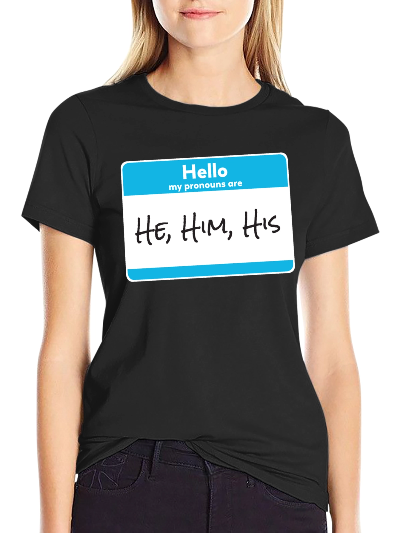 Pronoun T-Shirt - HE HIM HIS - Black Cotton