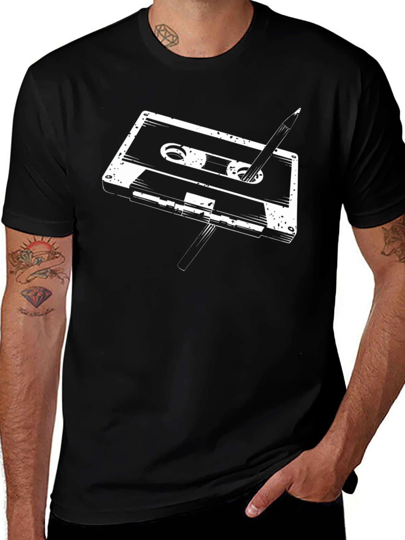 Retro Cassette Tape & Pencil Graphic Tee