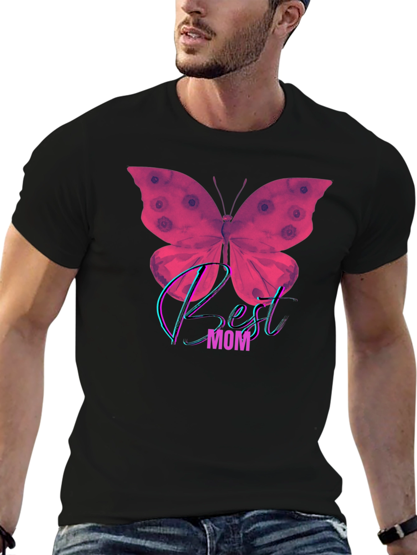 Best Mom Butterfly Graphic T-Shirt - Black
