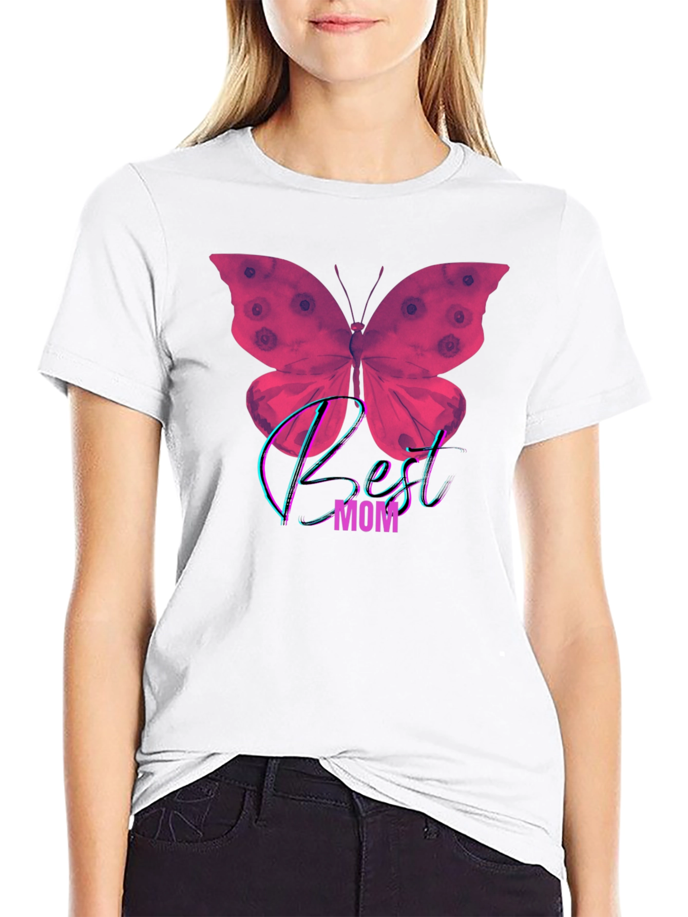 Best Mom Butterfly Graphic T-Shirt - Black