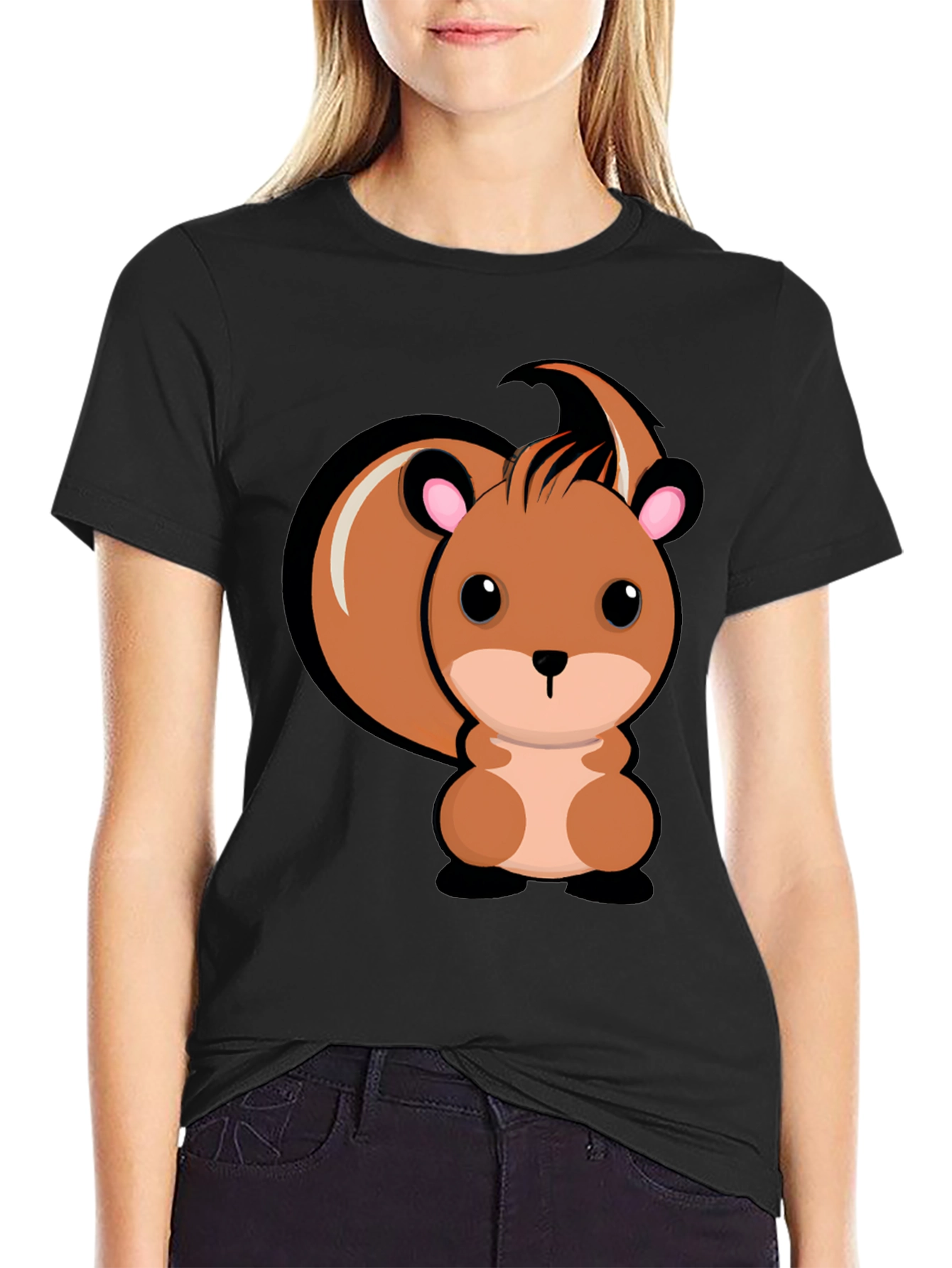 Cute Squirrel Graphic T-Shirt - Black Cotton Tee