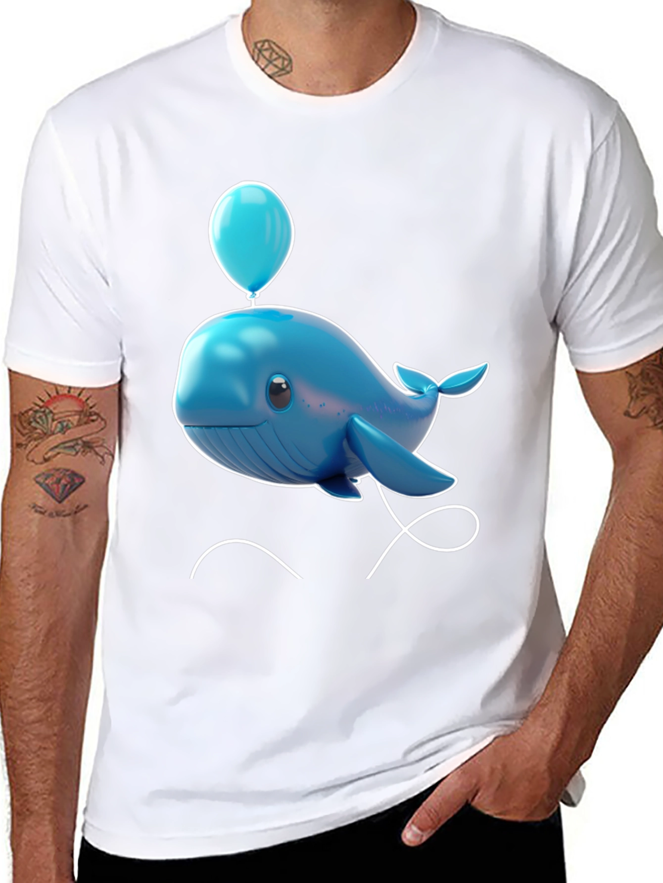 Cute Blue Whale with Balloon Graphic Tee