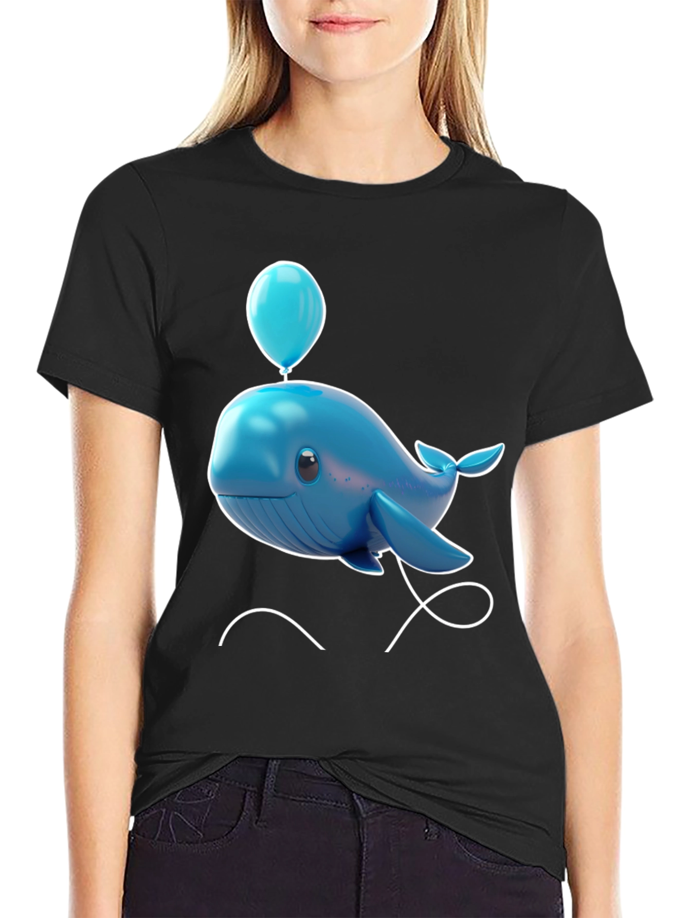 Cute Blue Whale with Balloon Graphic Tee