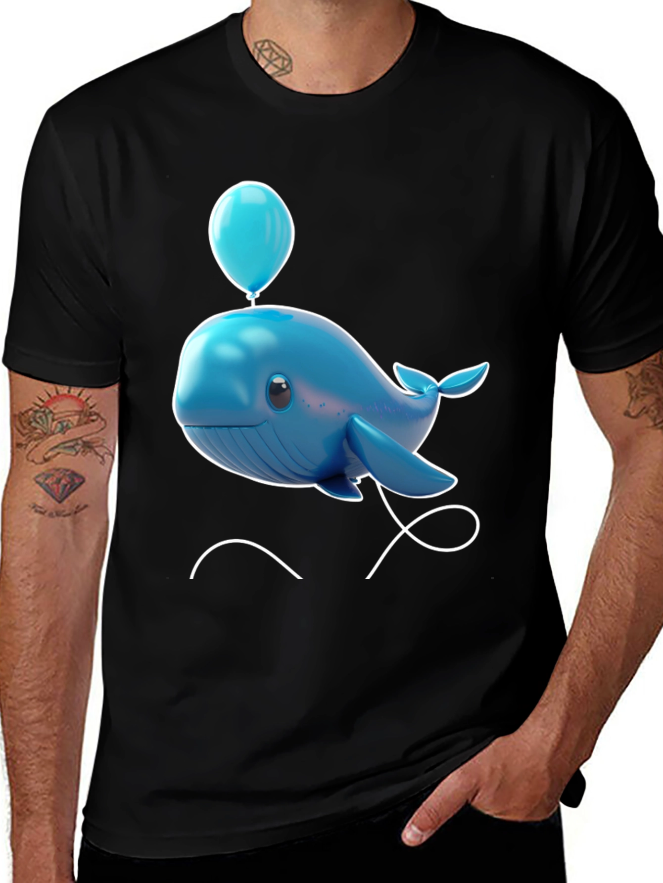 Cute Blue Whale with Balloon Graphic Tee