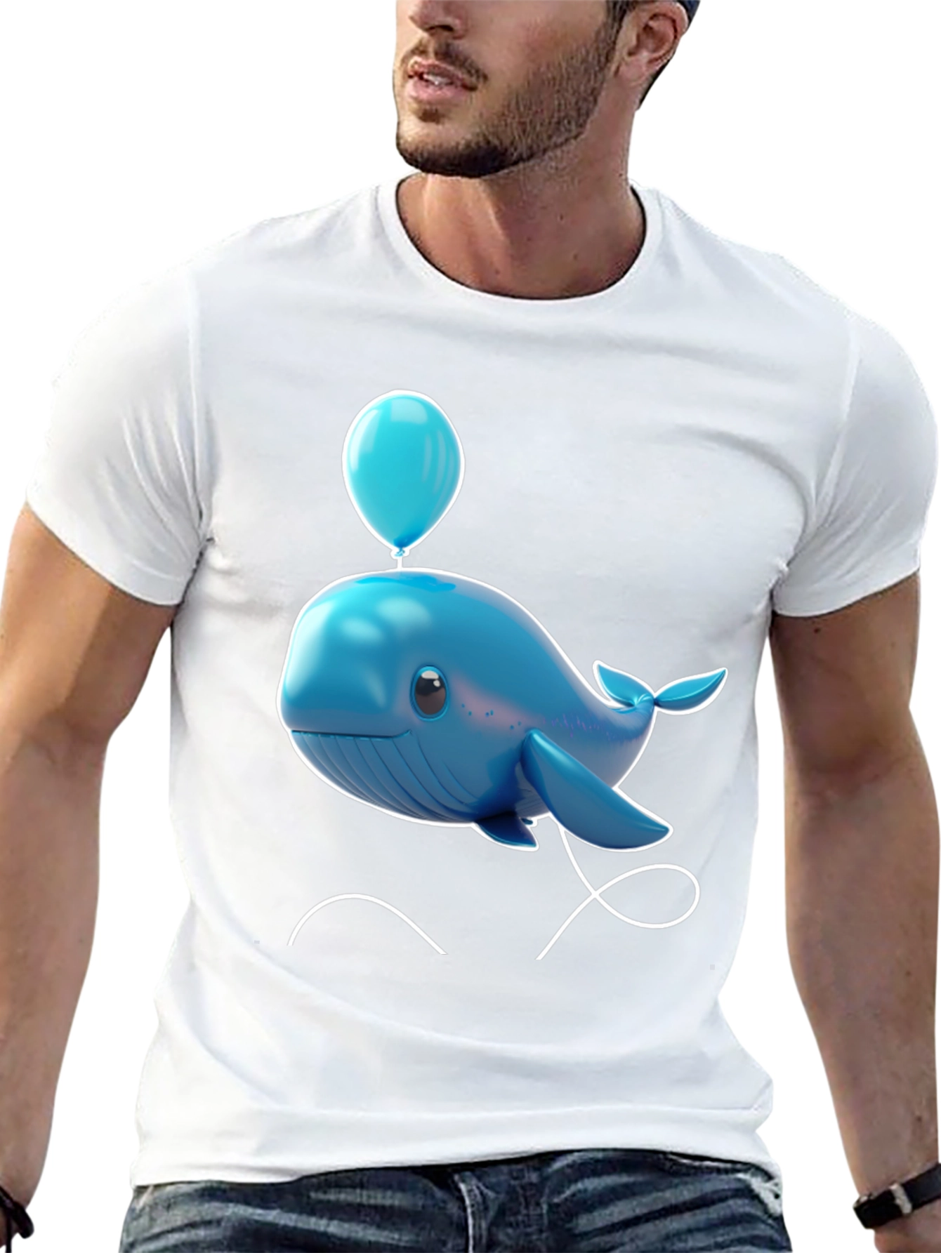 Cute Blue Whale with Balloon Graphic Tee