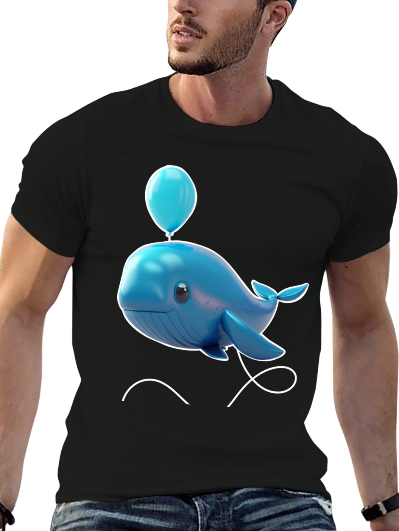 Cute Blue Whale with Balloon Graphic Tee
