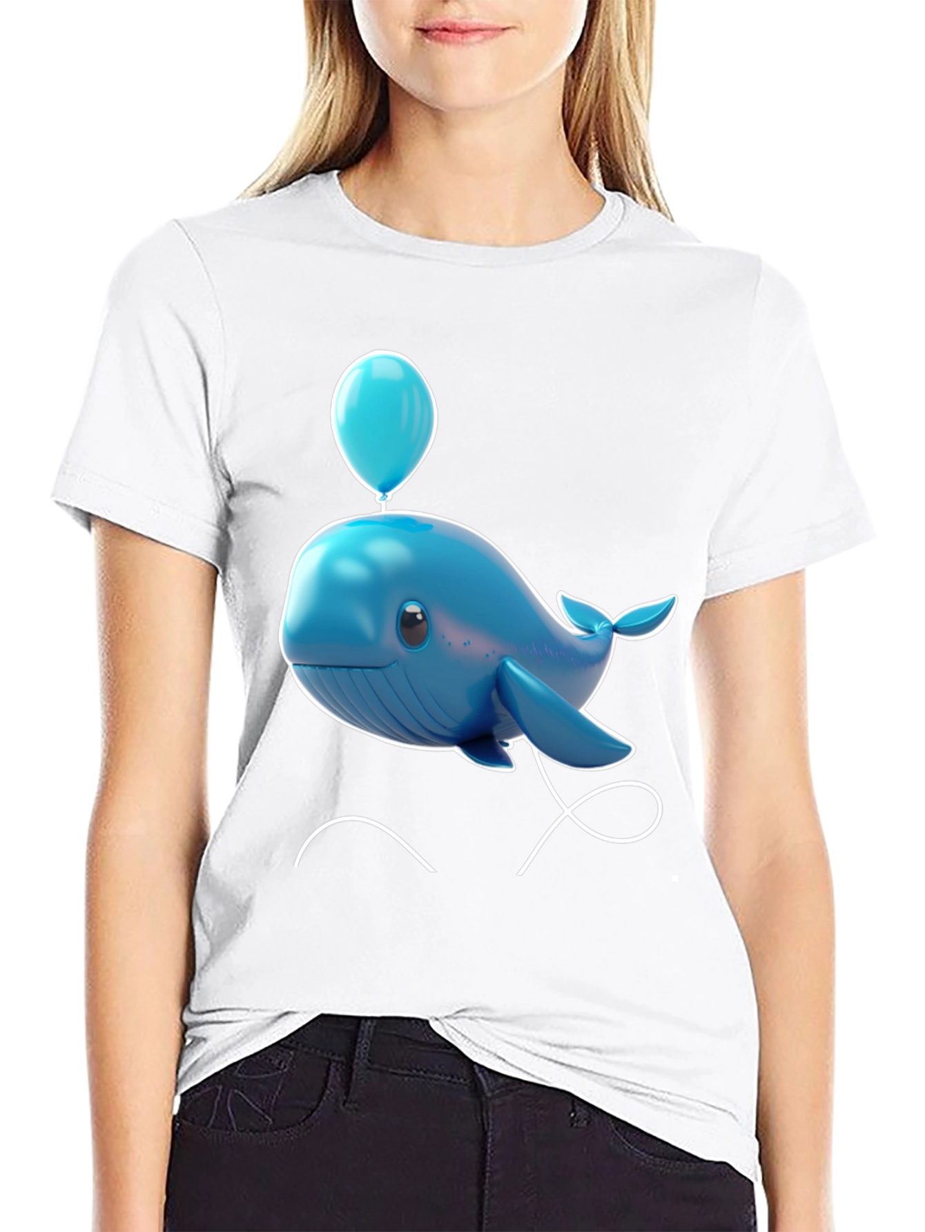 Cute Blue Whale with Balloon Graphic Tee
