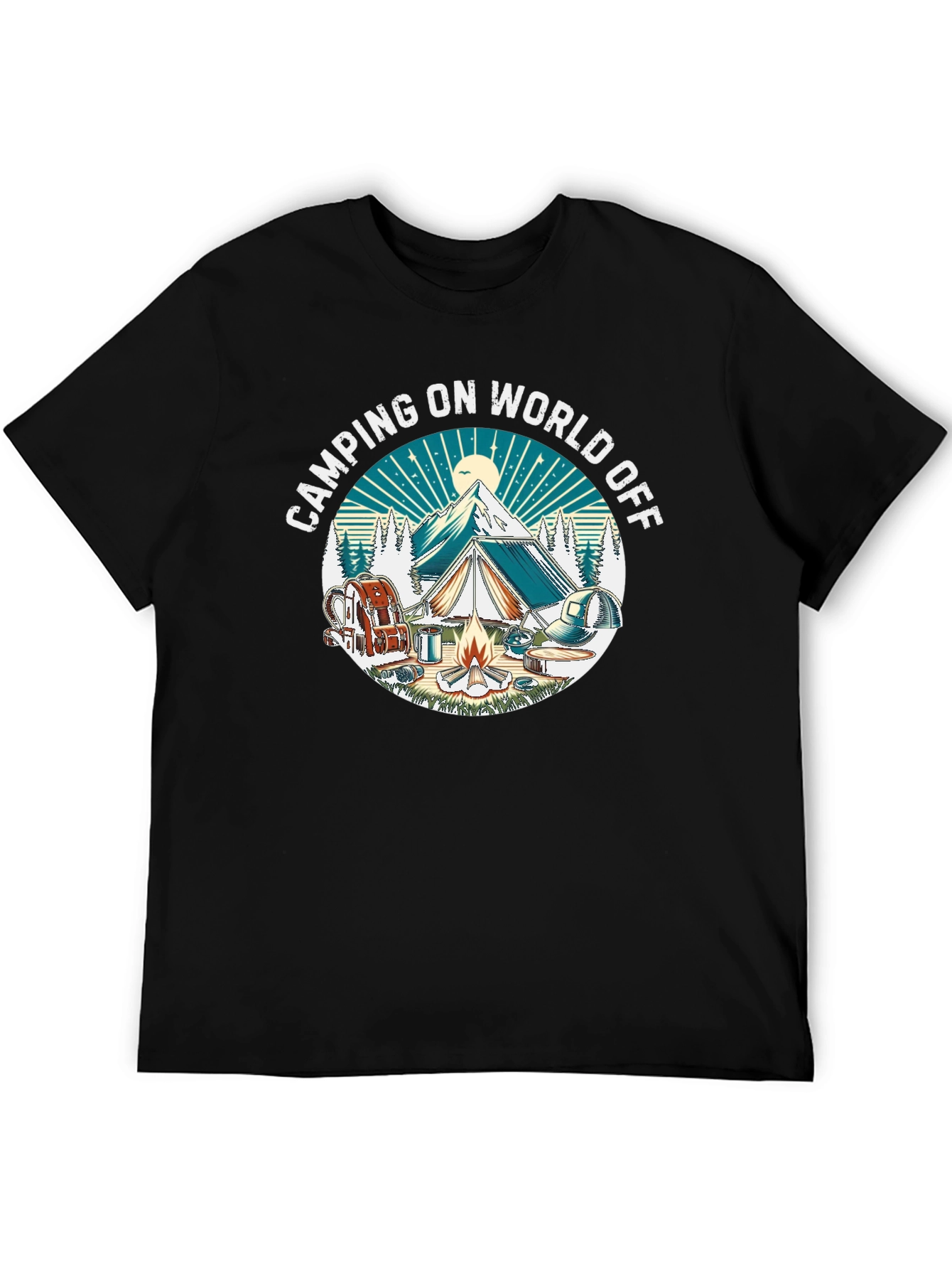 Camping On World Off Black T-Shirt