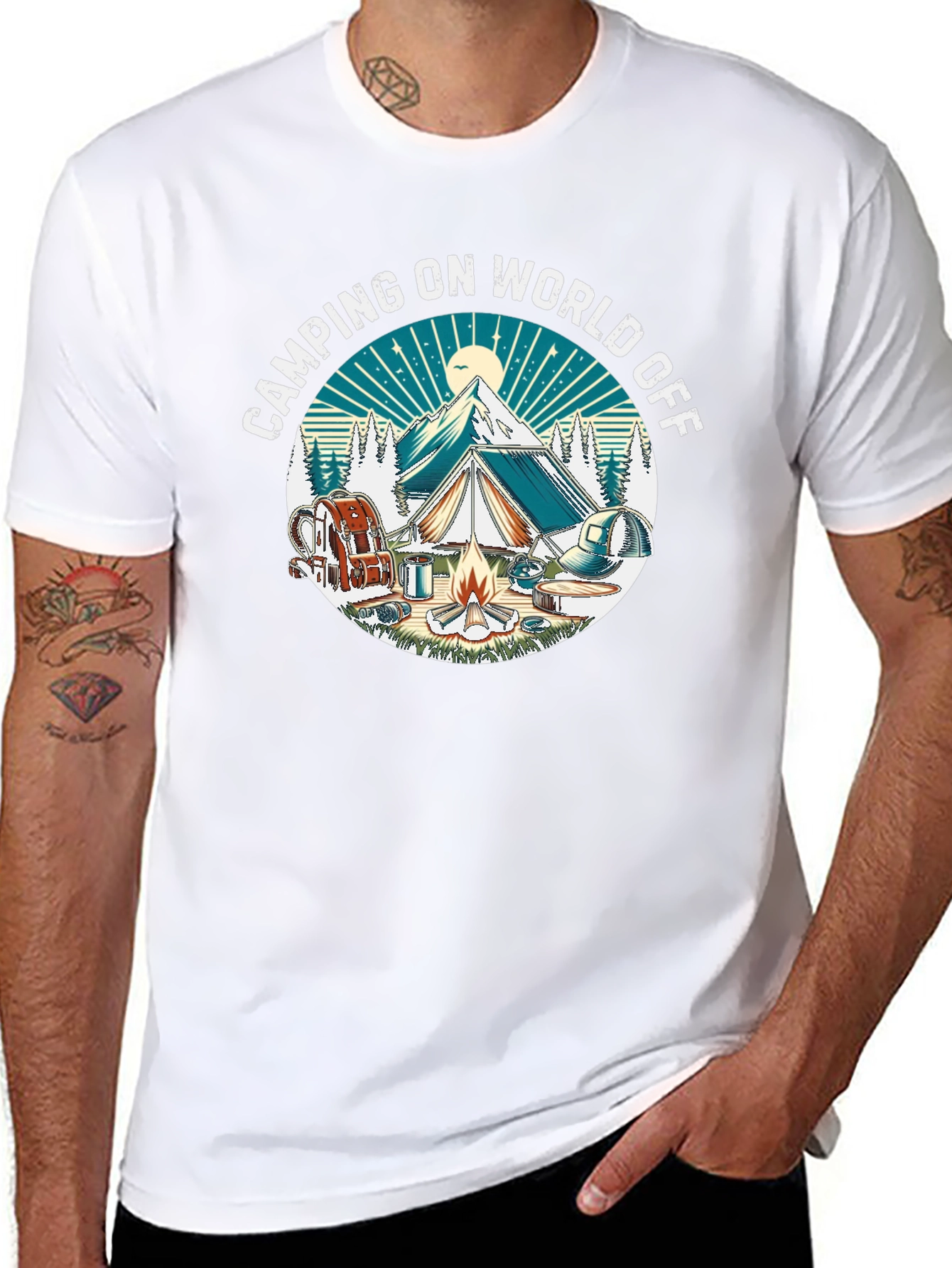 Camping On World Off Black T-Shirt