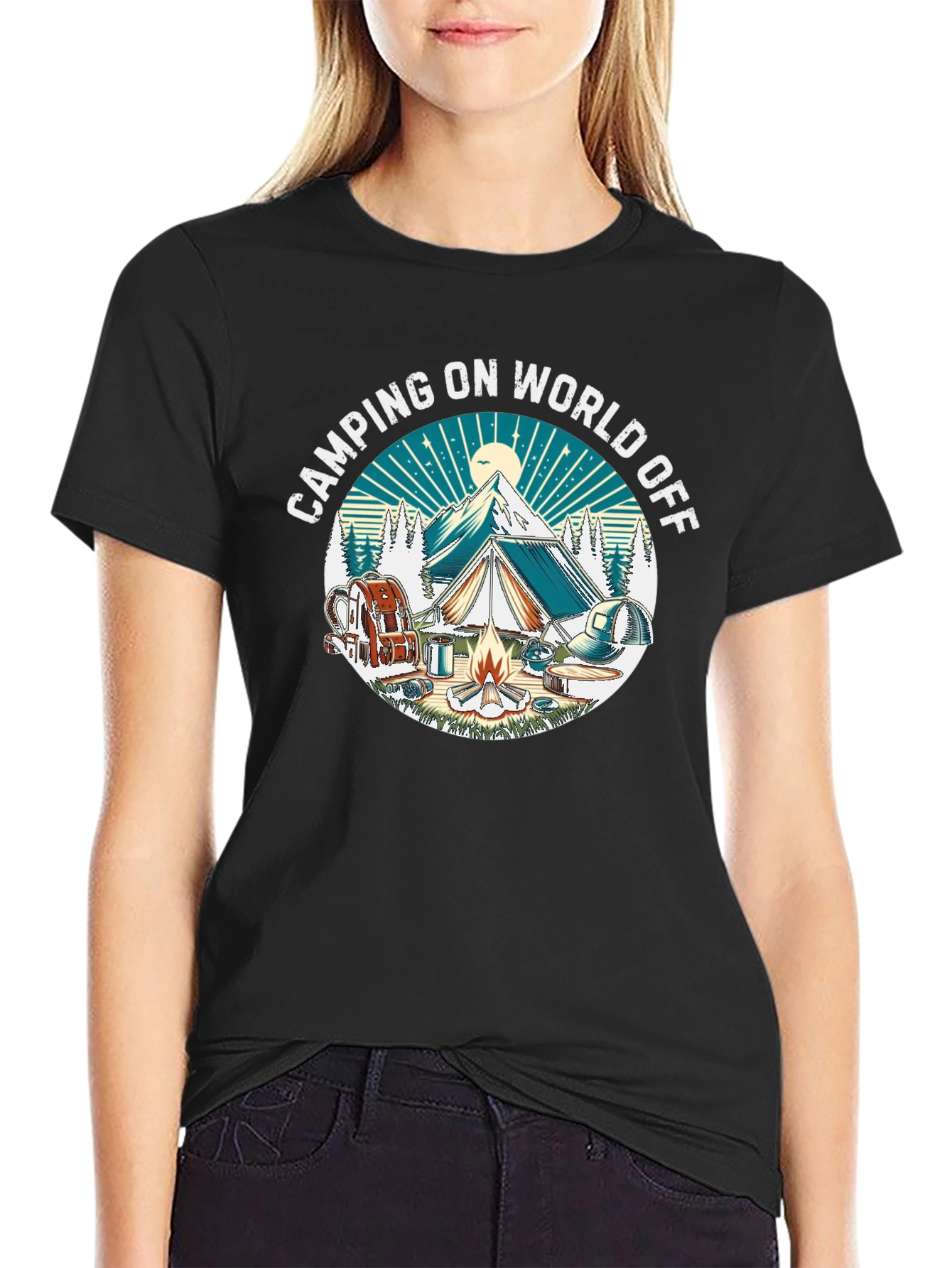 Camping On World Off Black T-Shirt