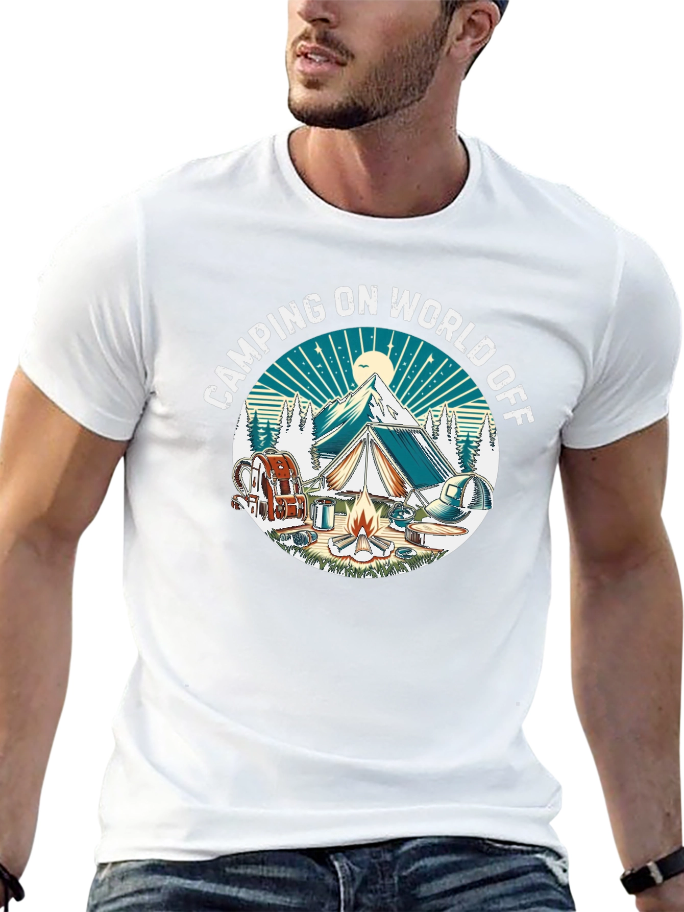 Camping On World Off Black T-Shirt