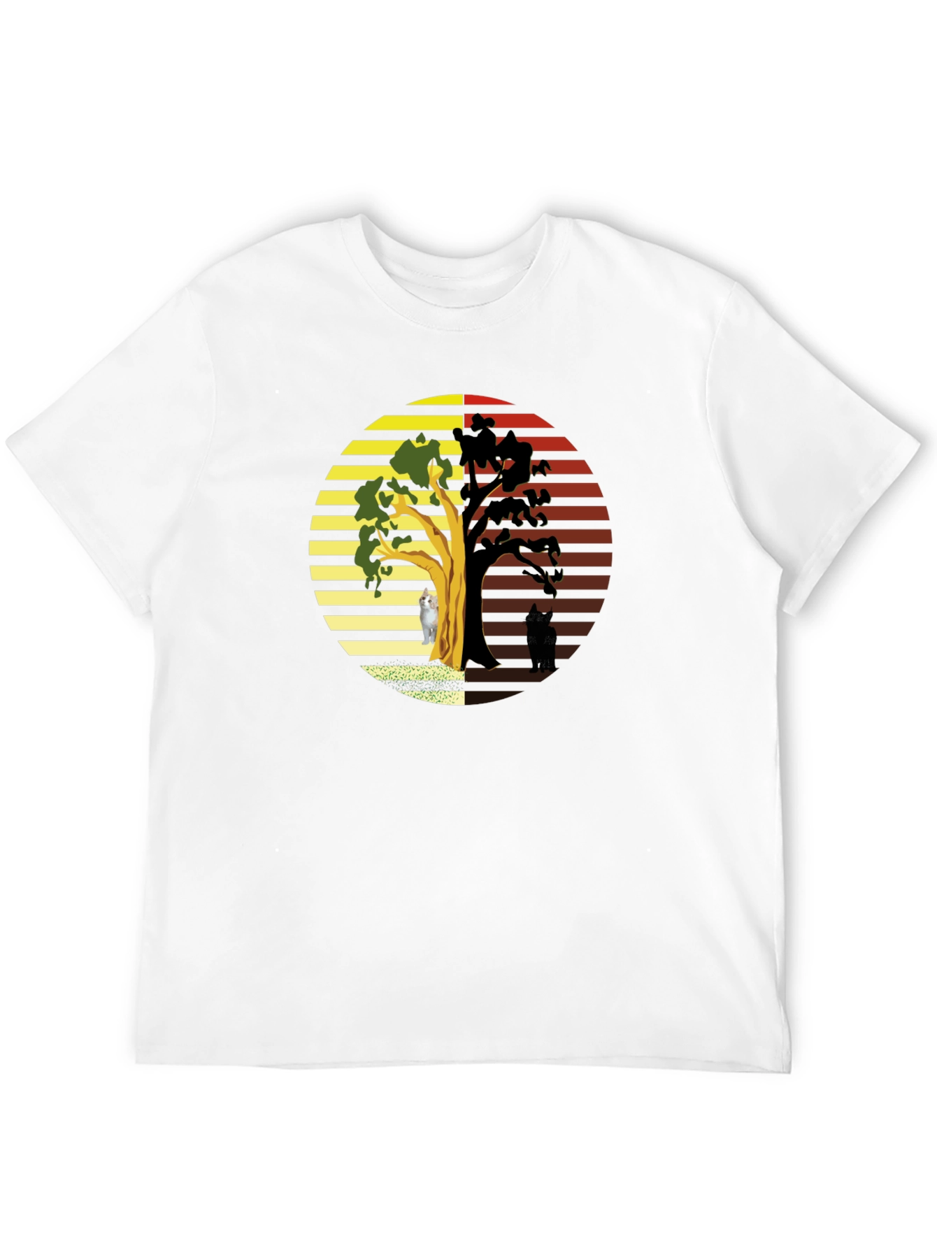 Yin Yang Cat Tree Black T-Shirt