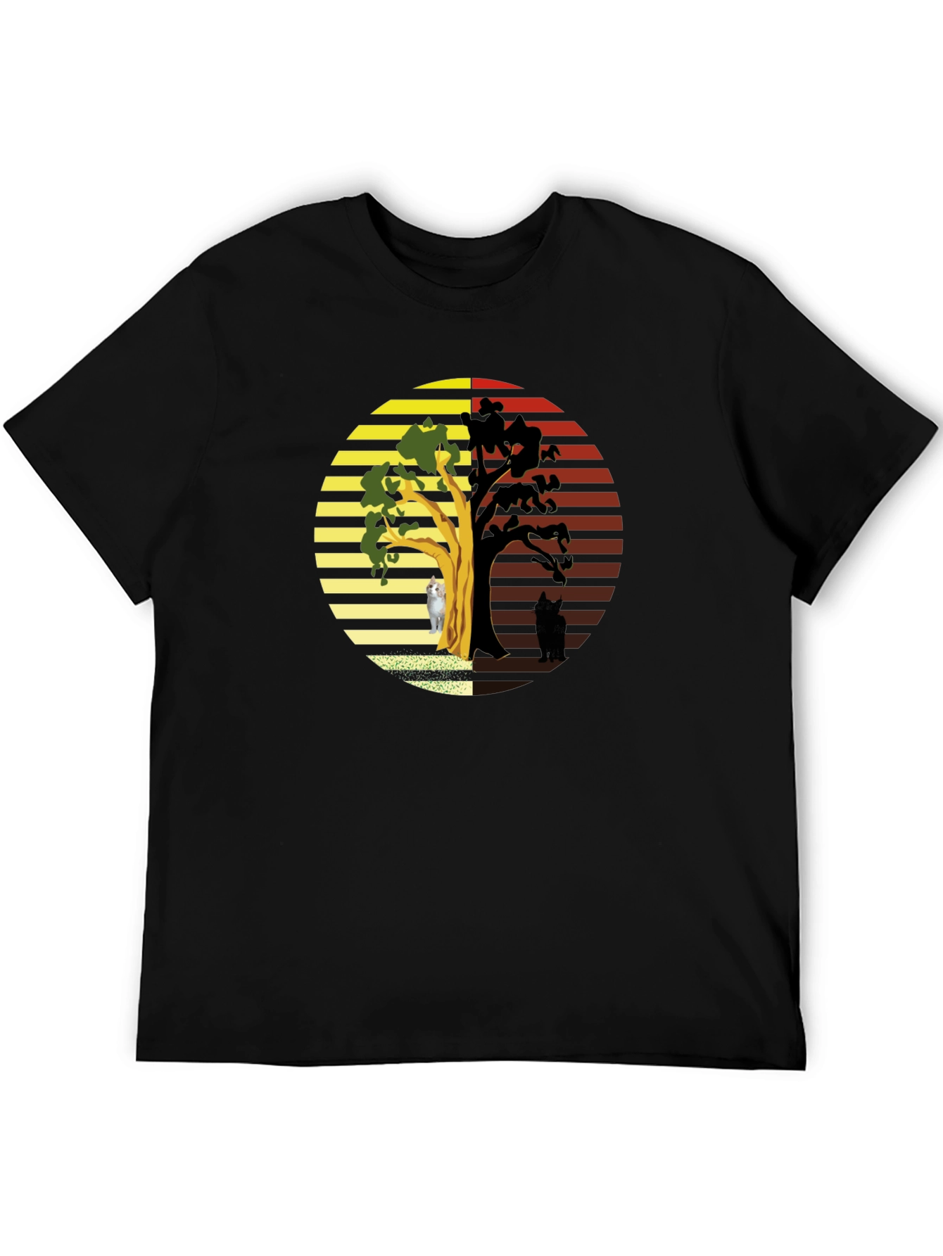 Yin Yang Cat Tree Black T-Shirt
