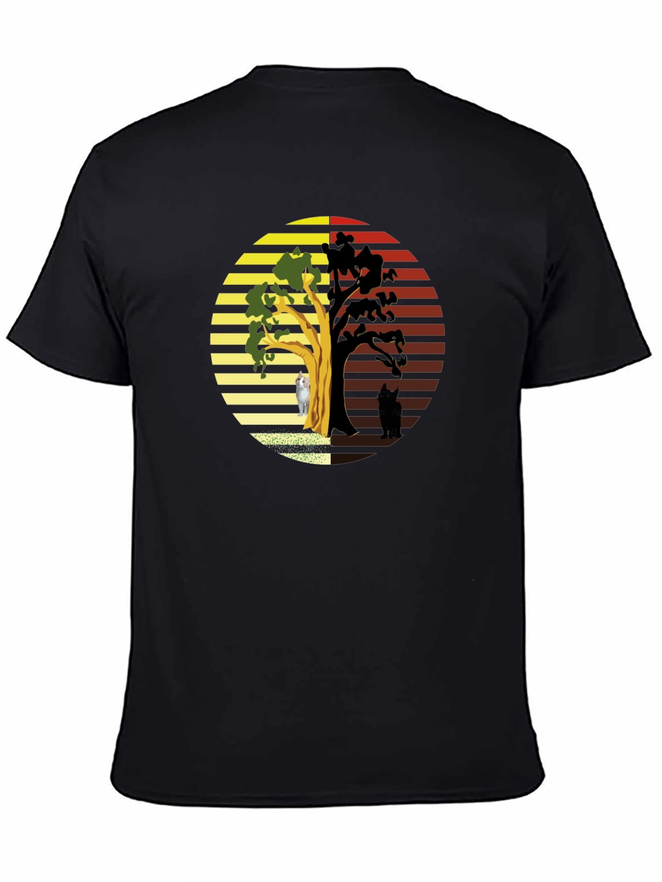 Yin Yang Cat Tree Black T-Shirt