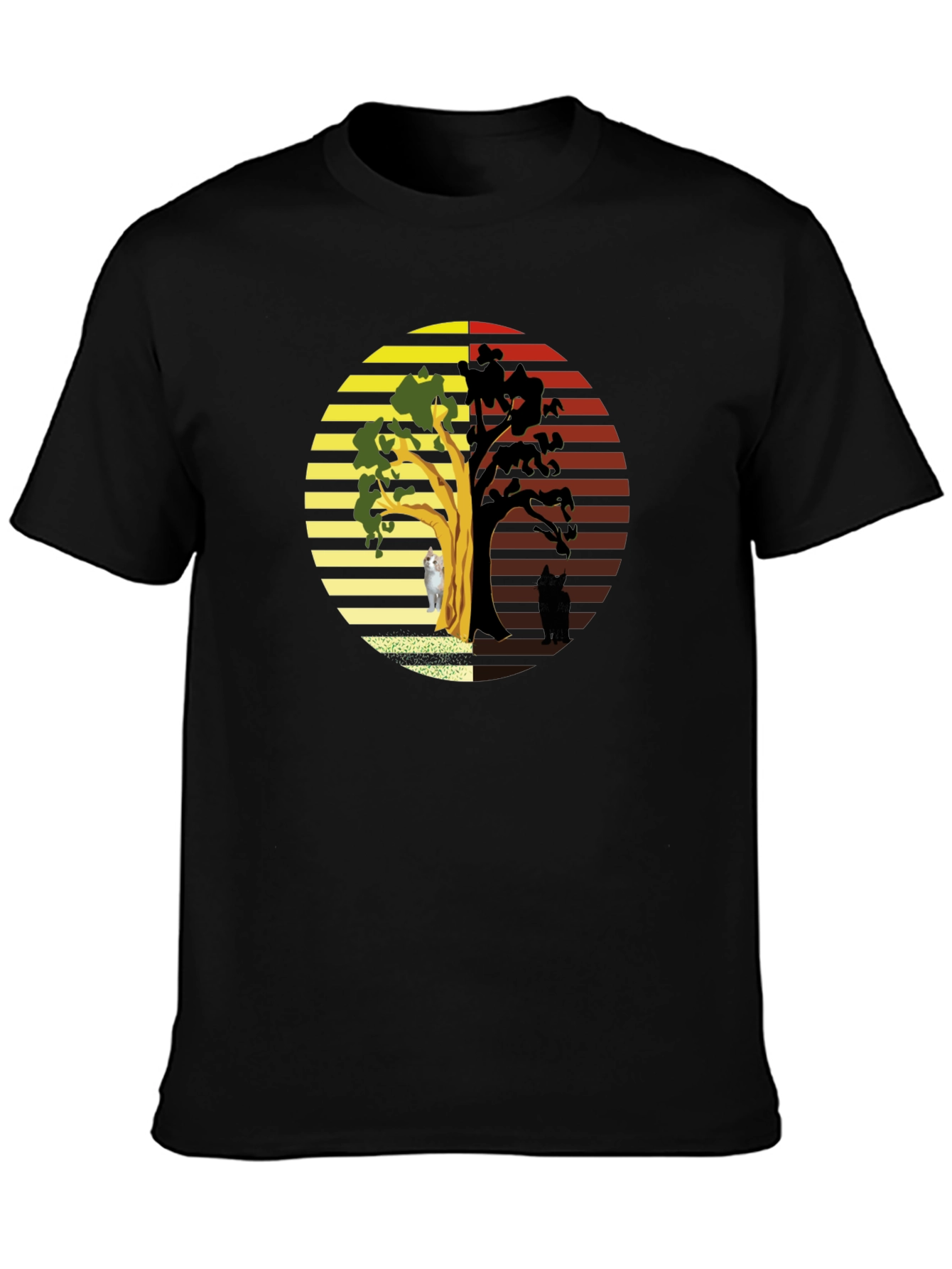 Yin Yang Cat Tree Black T-Shirt