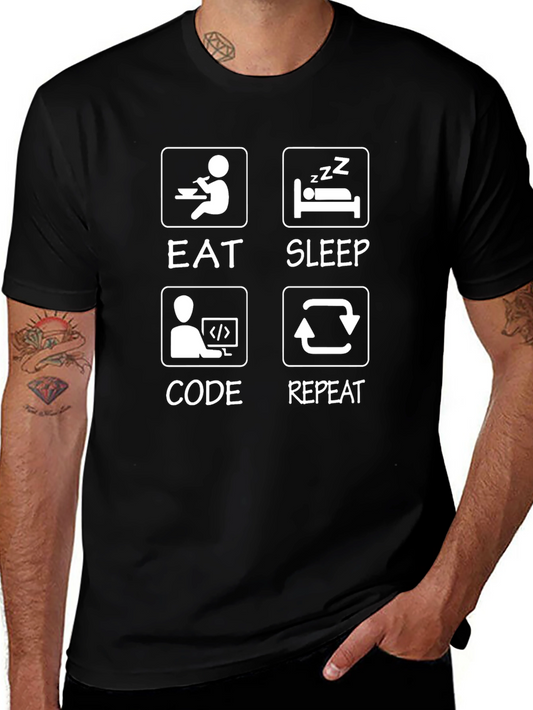 Eat Sleep Code Repeat Graphic Tee - Programmer Shirt