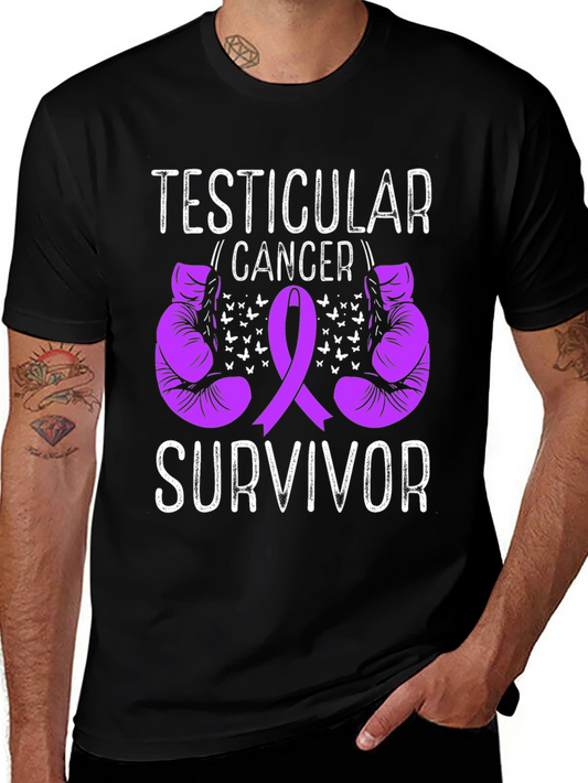 Testicular Cancer Survivor T-Shirt Purple Ribbon Boxing Gloves
