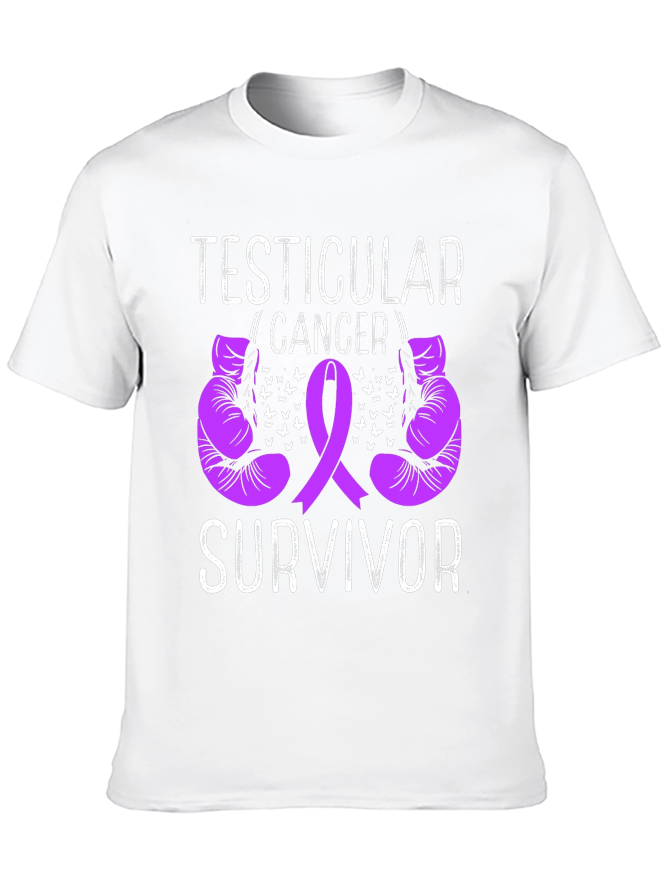 Testicular Cancer Survivor T-Shirt Purple Ribbon Boxing Gloves