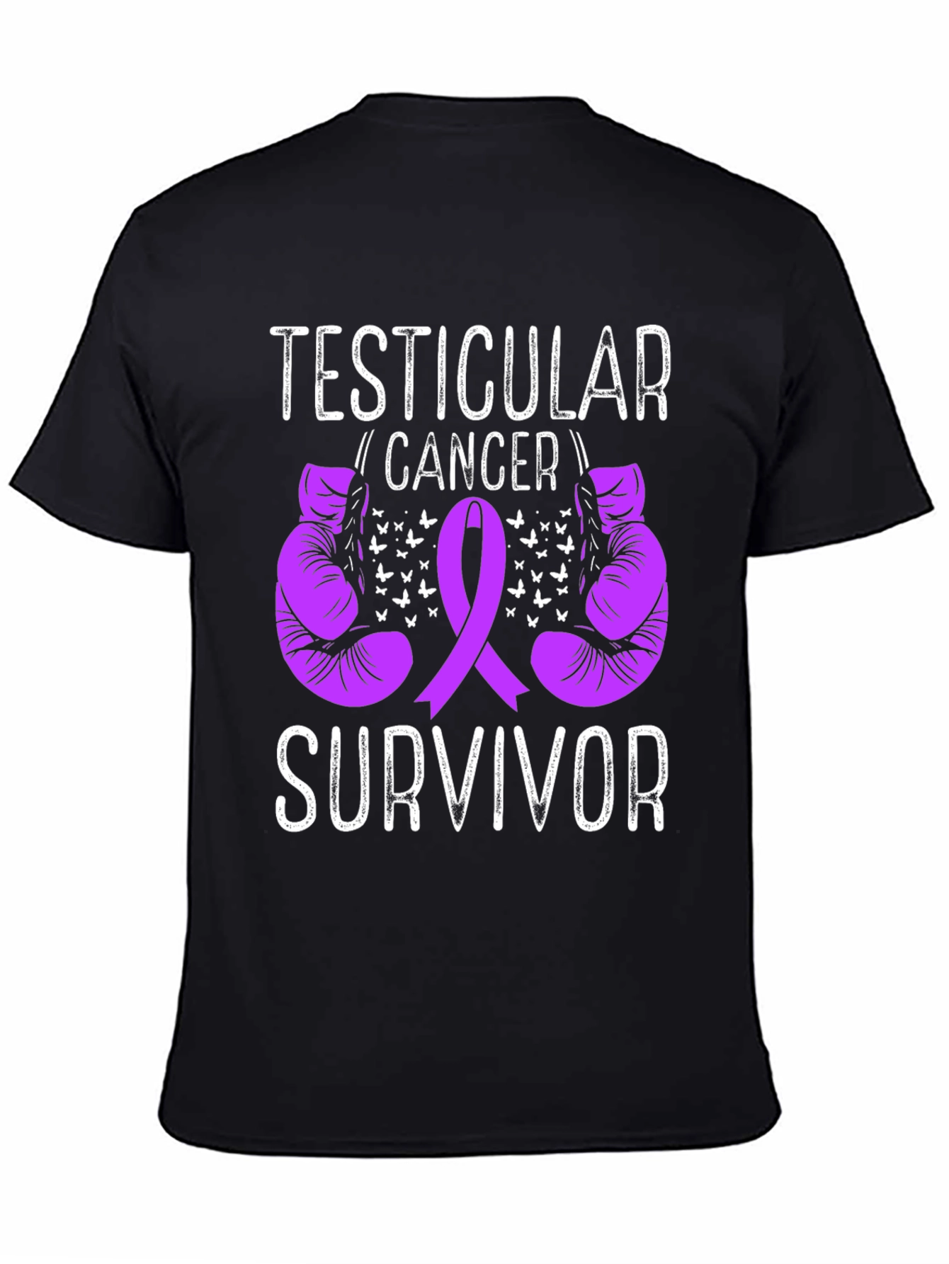 Testicular Cancer Survivor T-Shirt Purple Ribbon Boxing Gloves