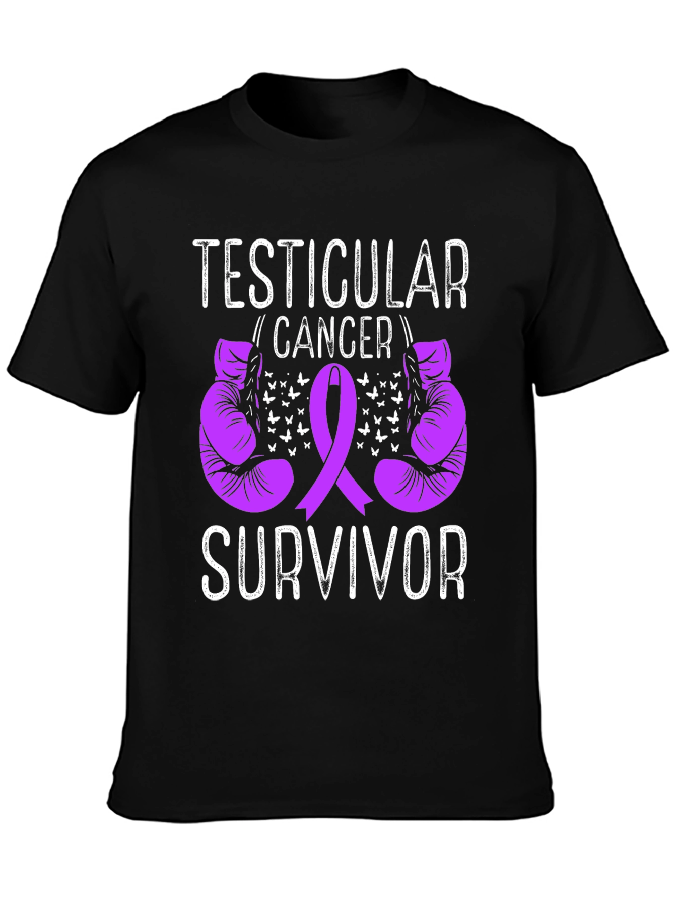 Testicular Cancer Survivor T-Shirt Purple Ribbon Boxing Gloves