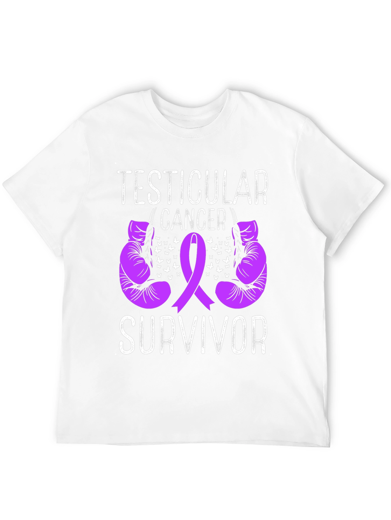 Testicular Cancer Survivor T-Shirt Purple Ribbon Boxing Gloves