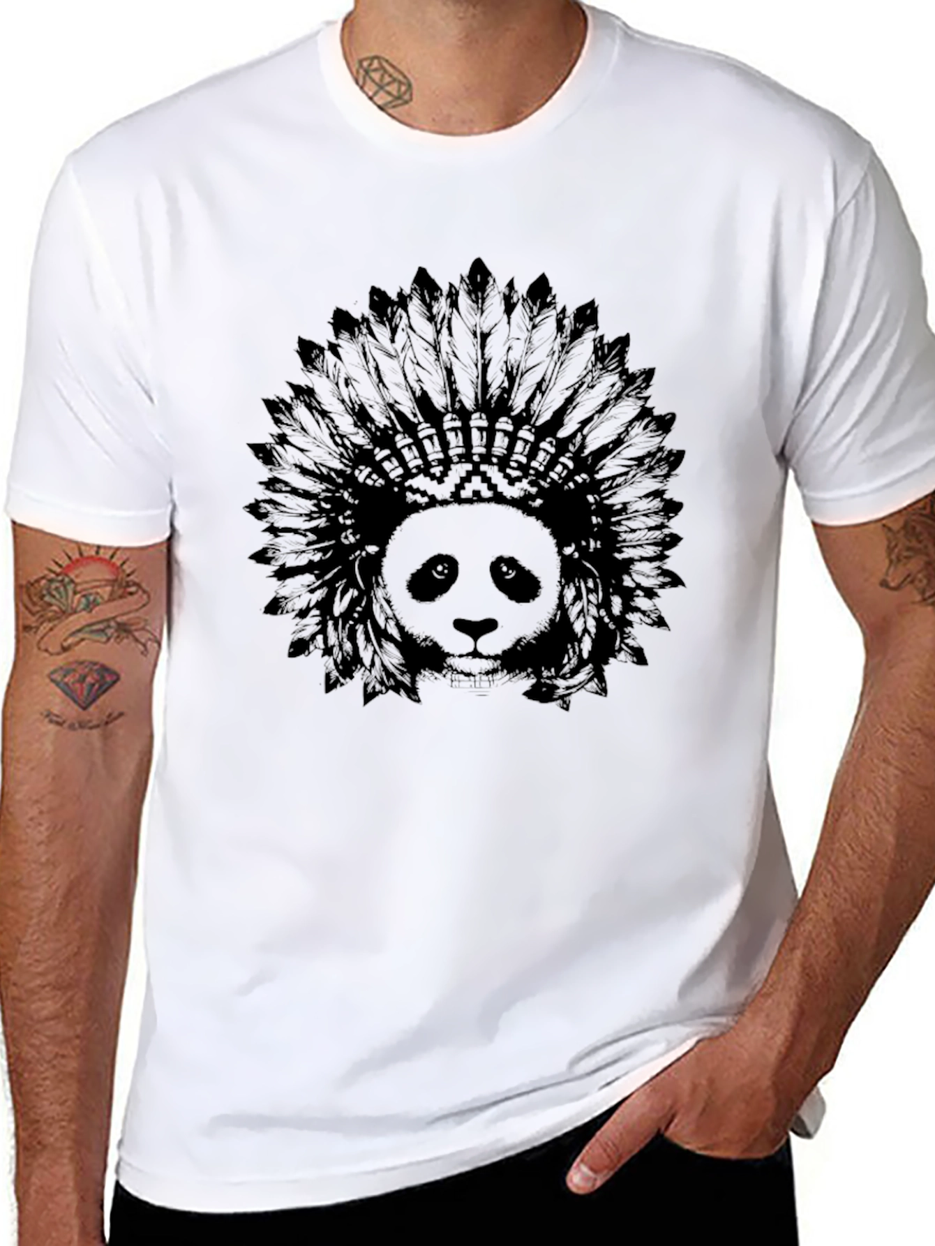 Panda Headdress Graphic Black T-Shirt