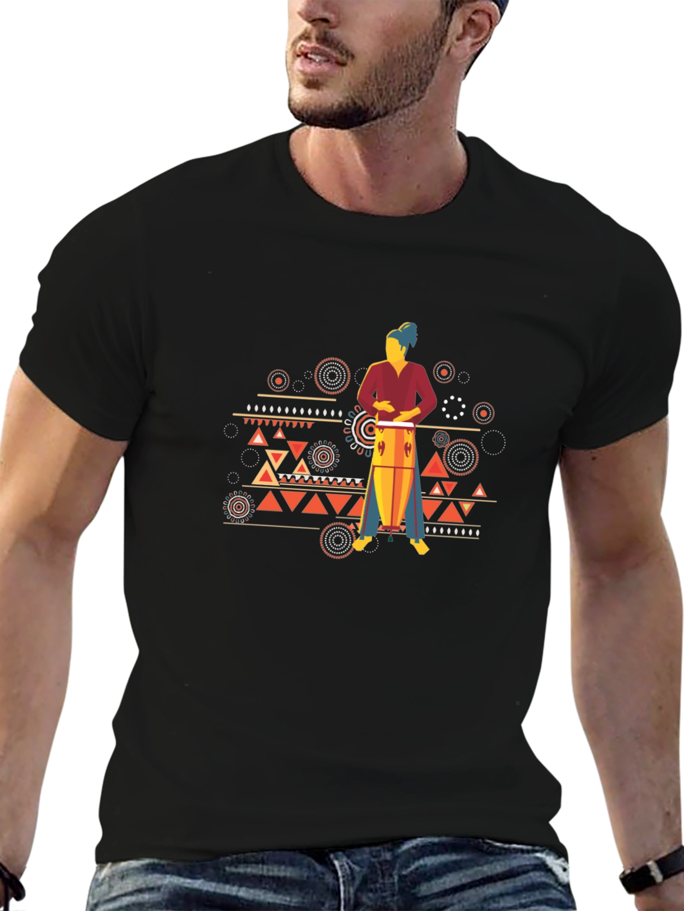 Tribal Drummer Graphic T-Shirt - Bold Style