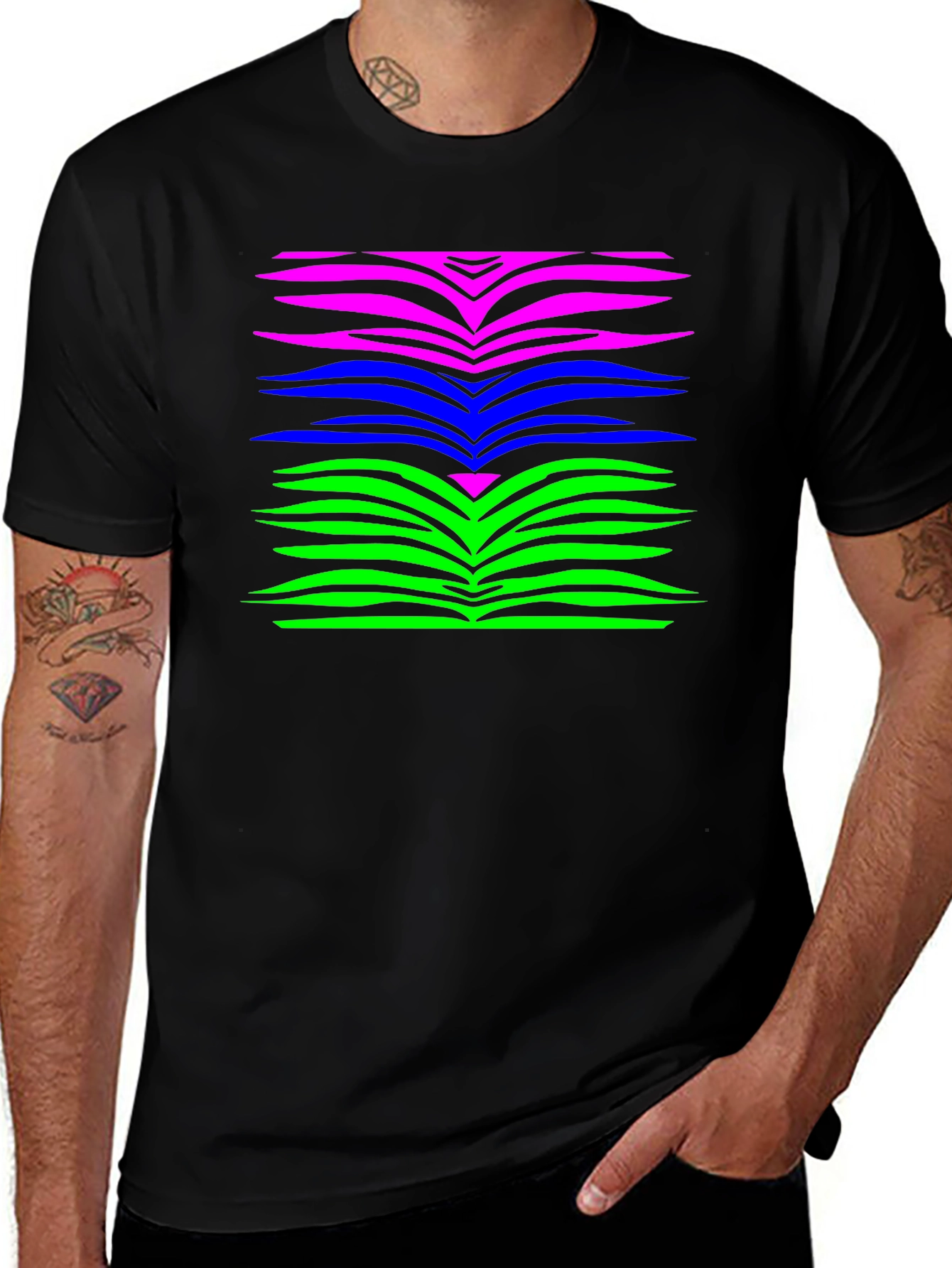 Vibrant Zebra Stripe Graphic Tee - Black