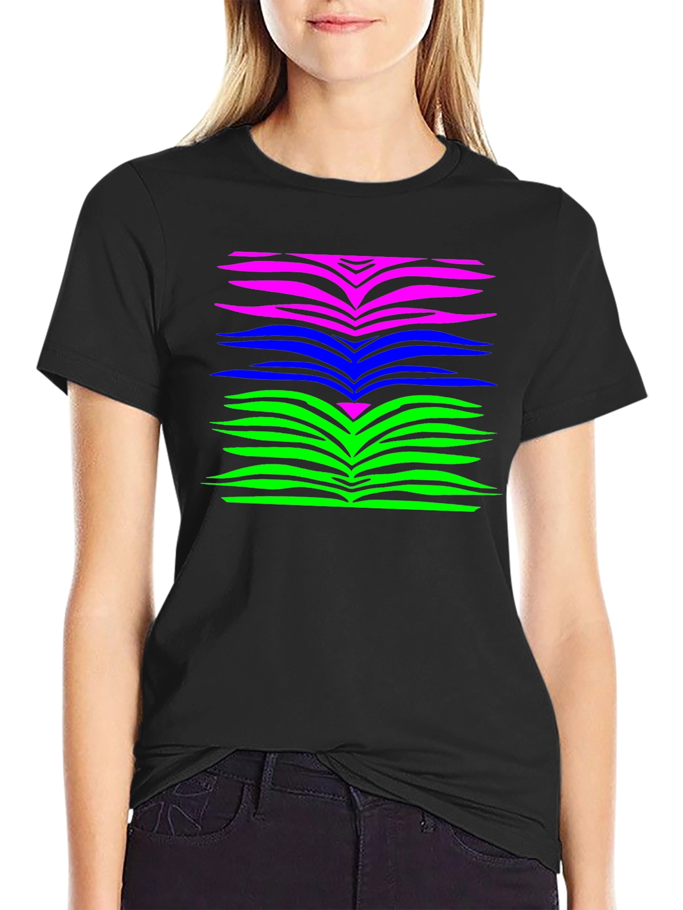 Vibrant Zebra Stripe Graphic Tee - Black