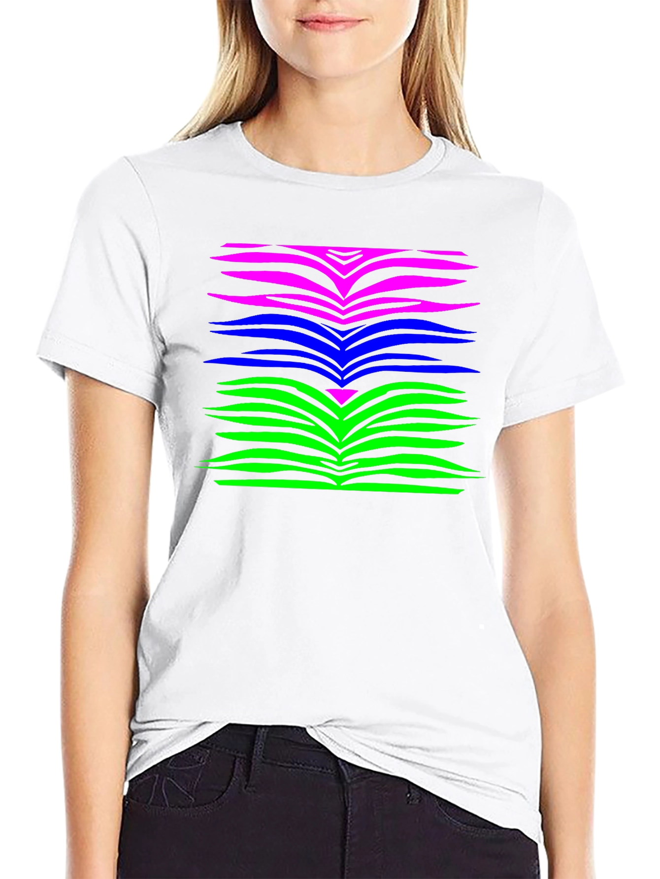 Vibrant Zebra Stripe Graphic Tee - Black