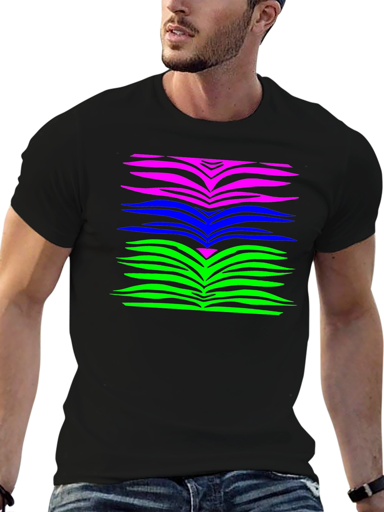 Vibrant Zebra Stripe Graphic Tee - Black