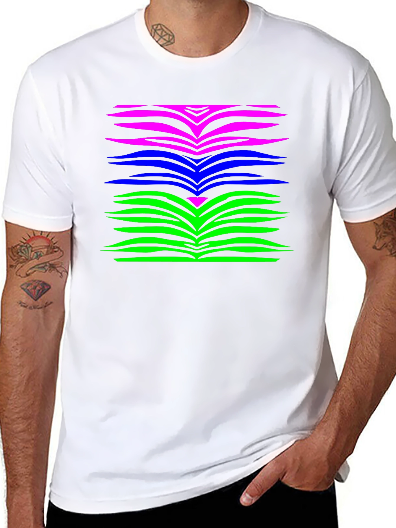 Vibrant Zebra Stripe Graphic Tee - Black