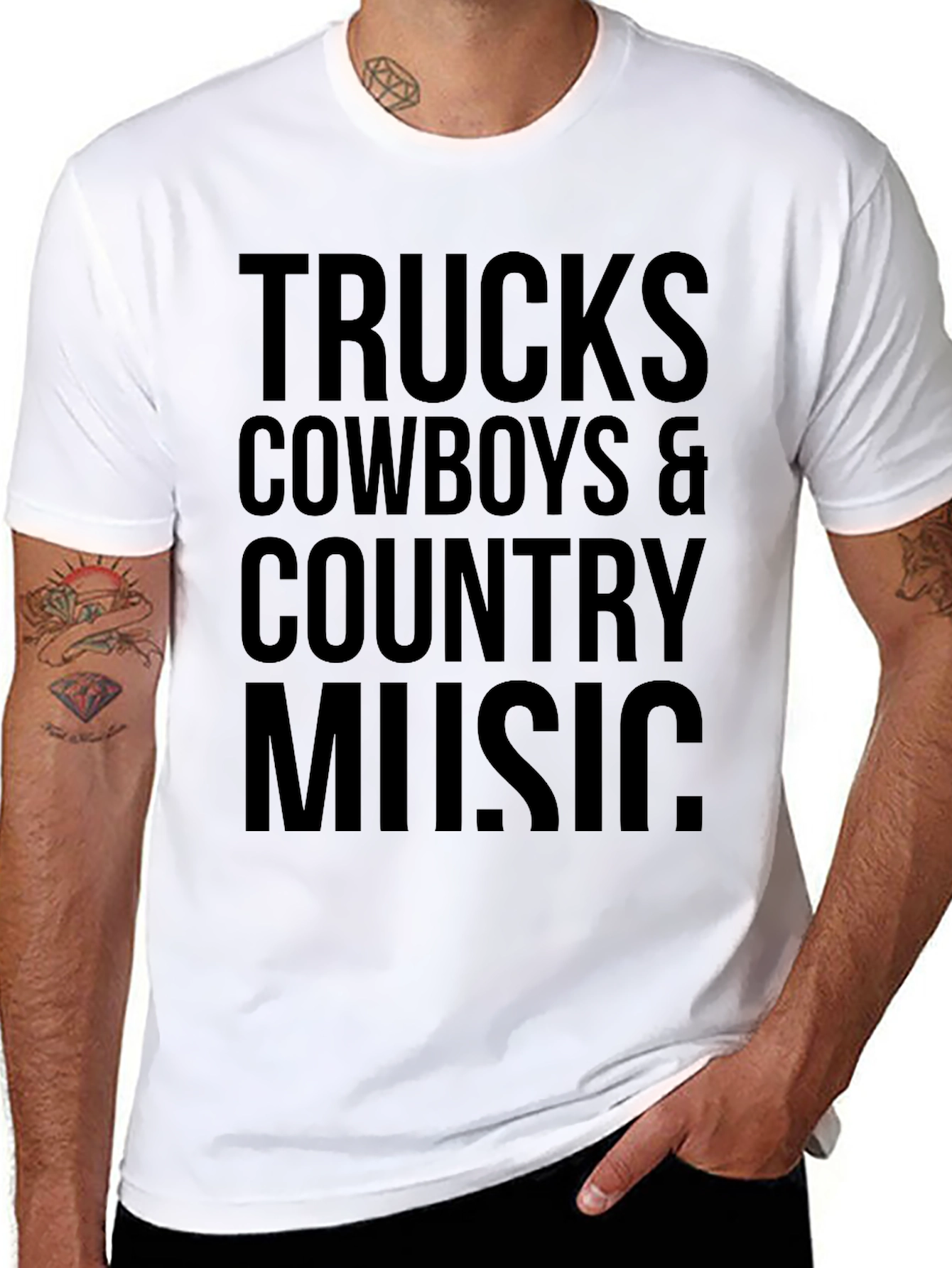 Trucks Cowboys & Country Music Mens Black T-Shirt