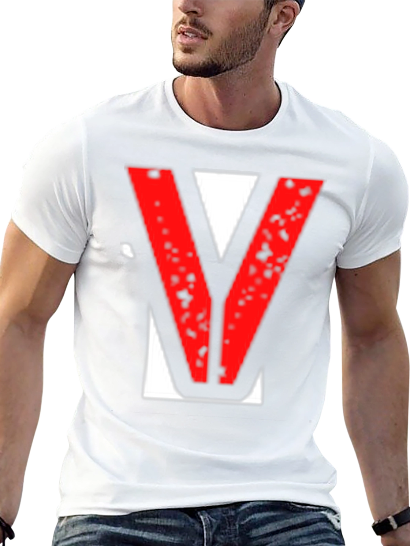 Statement Tee - Red V Graphic Print Black T-Shirt