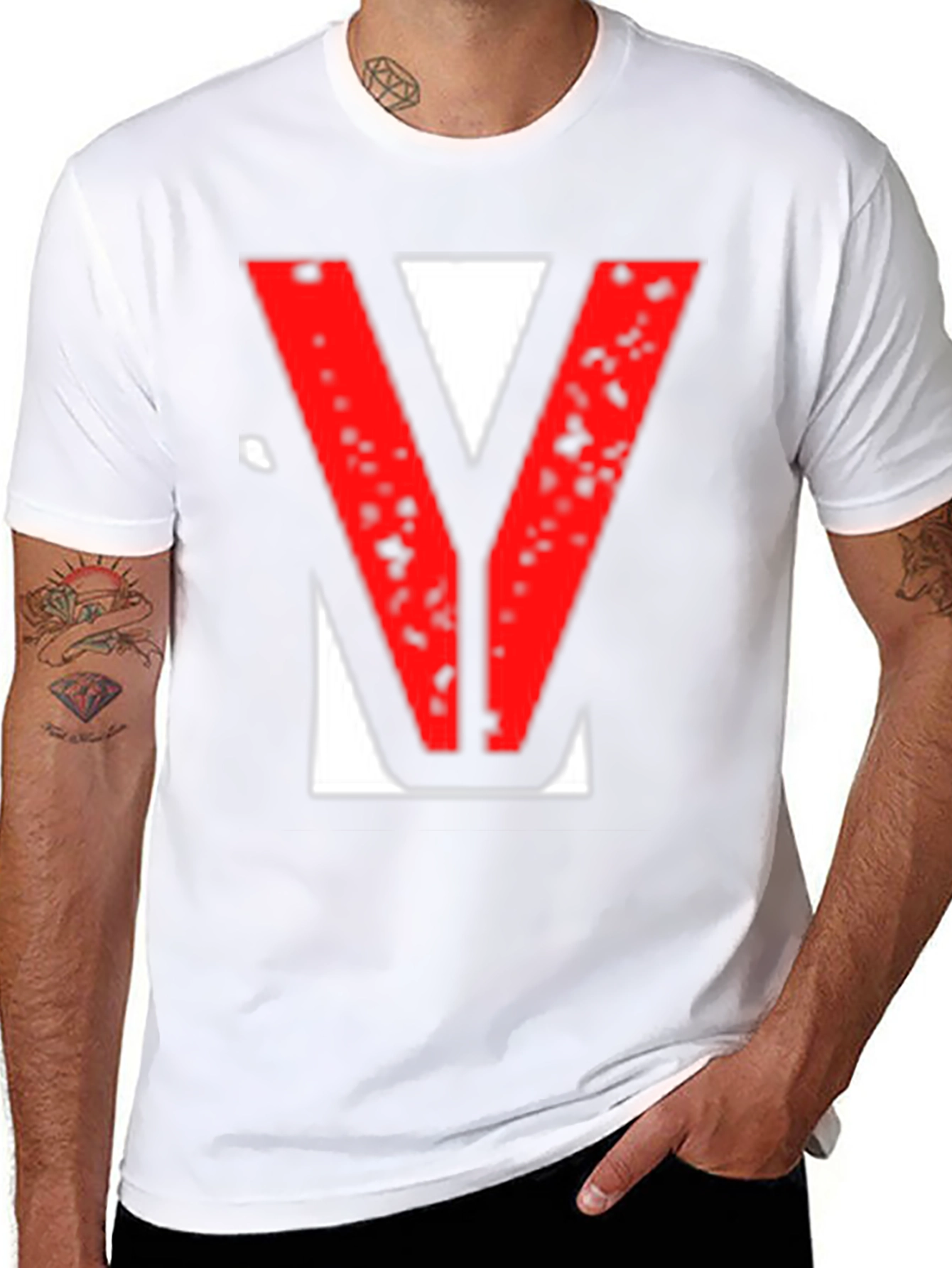 Statement Tee - Red V Graphic Print Black T-Shirt