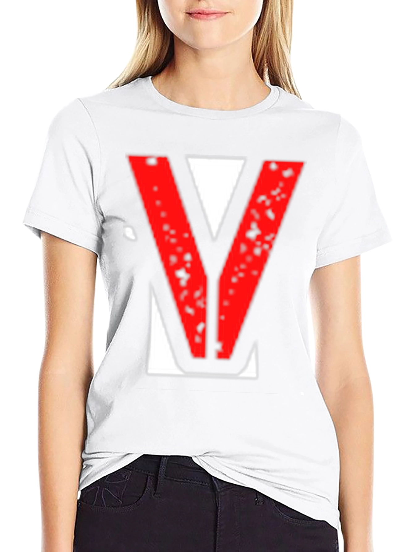 Statement Tee - Red V Graphic Print Black T-Shirt