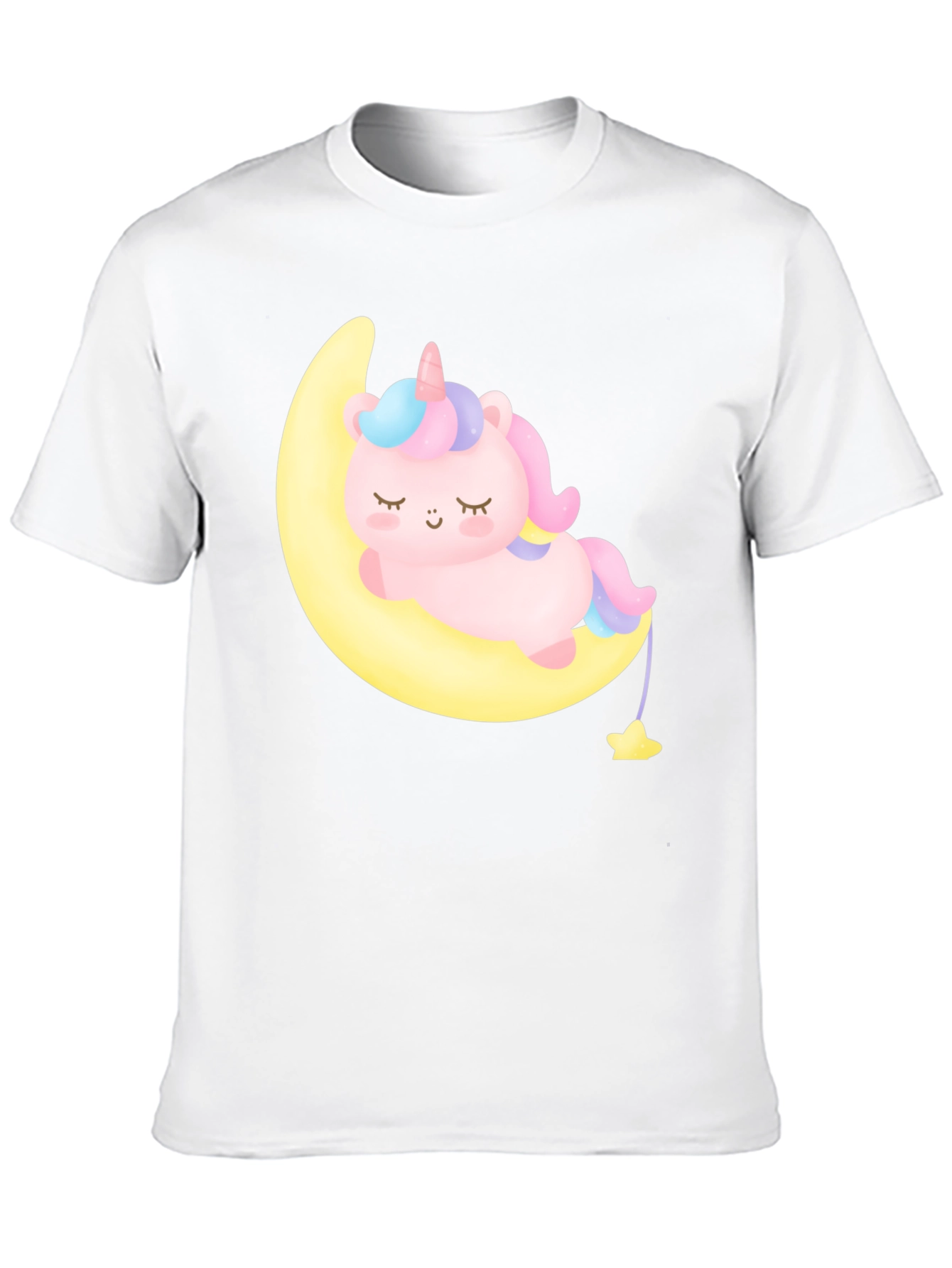 Cute Unicorn on Moon Black T-Shirt