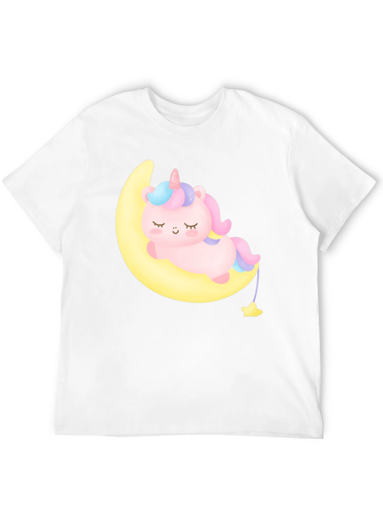 Cute Unicorn on Moon Black T-Shirt