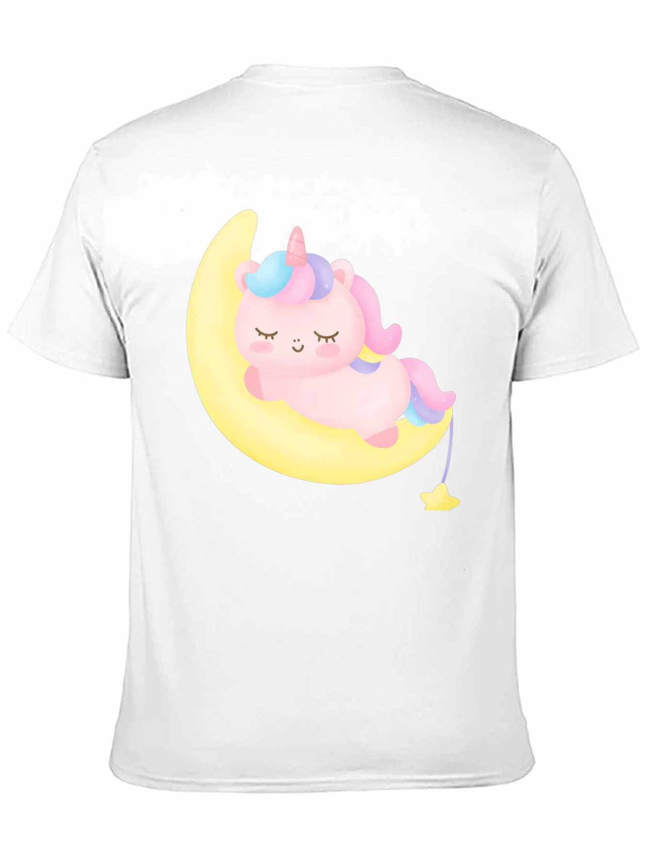 Cute Unicorn on Moon Black T-Shirt