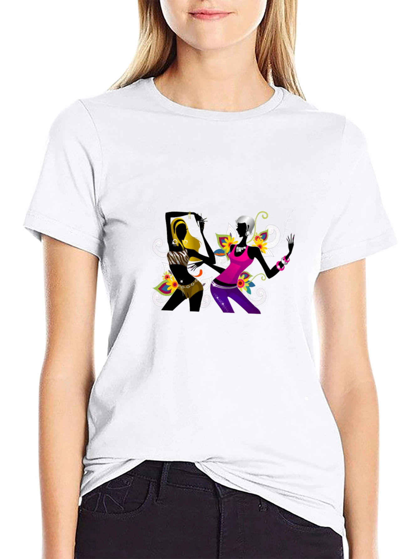 Funky Black Tee with Abstract Dancers