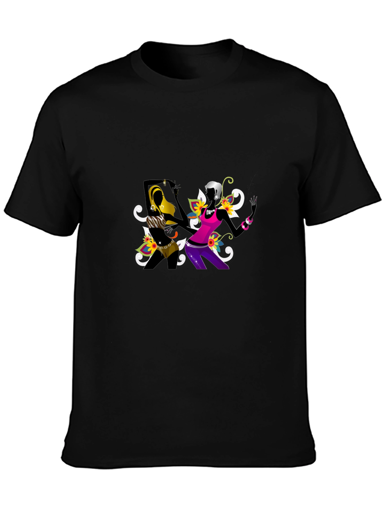 Funky Black Tee with Abstract Dancers