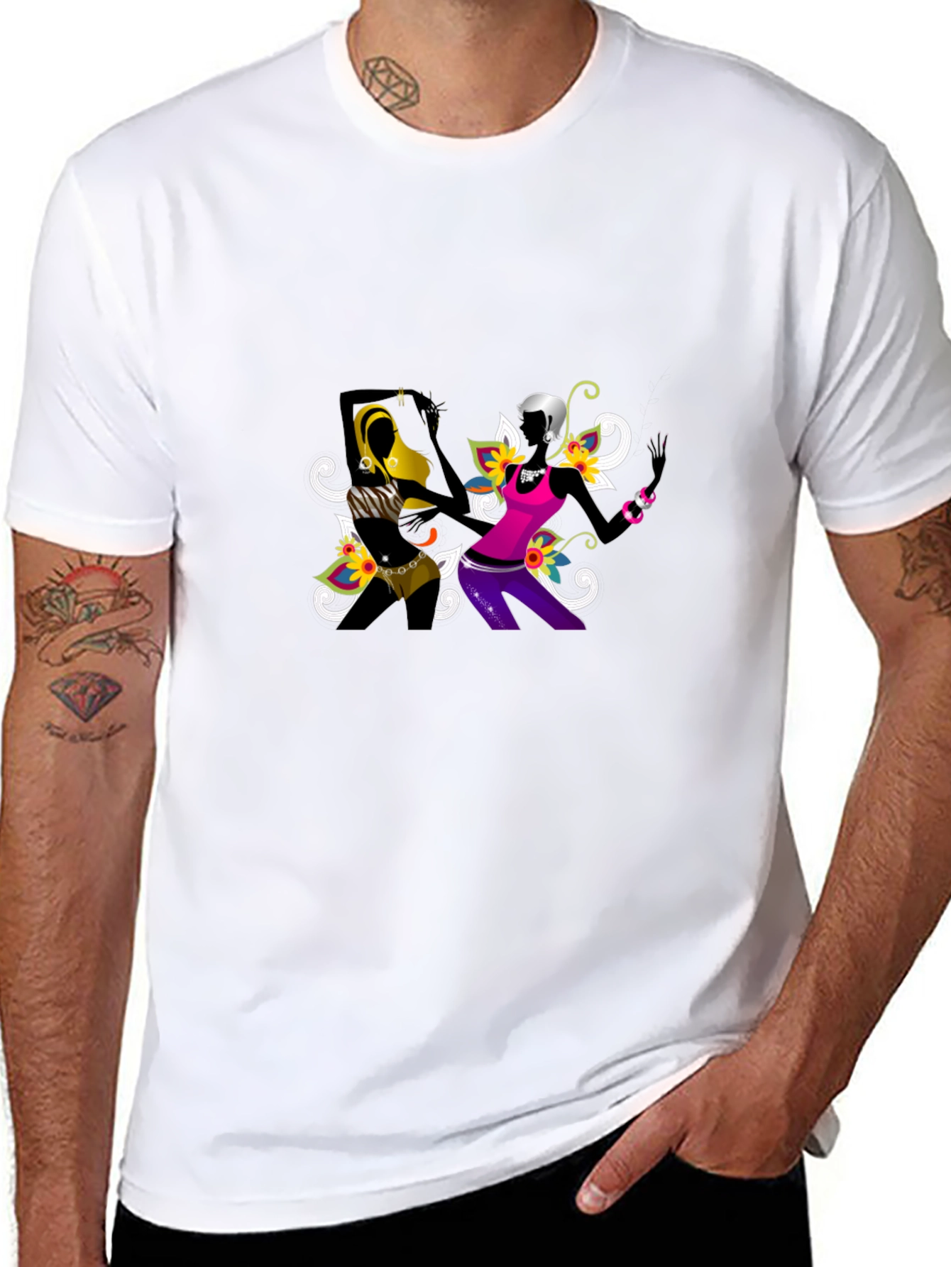 Funky Black Tee with Abstract Dancers