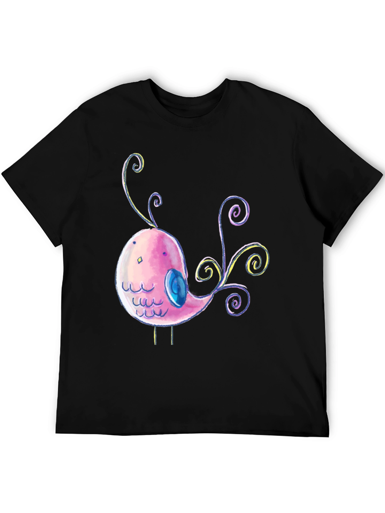 Cute Cartoon Bird Graphic Black T-Shirt