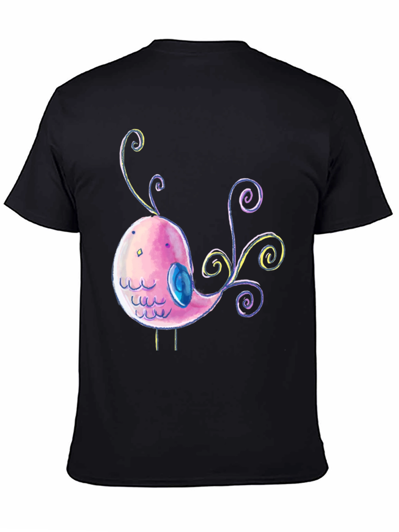 Cute Cartoon Bird Graphic Black T-Shirt